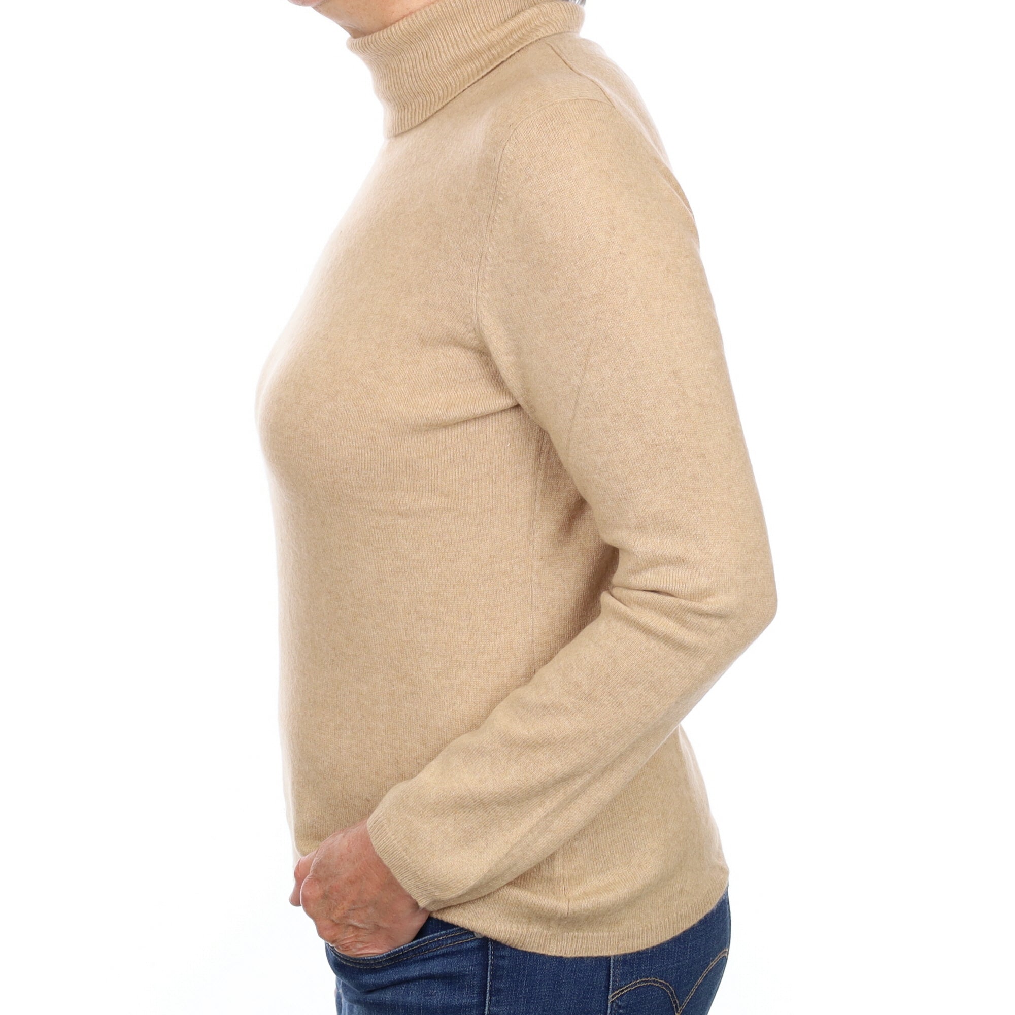 Caramel Brown Cashmere Polo Neck Jumper Medium