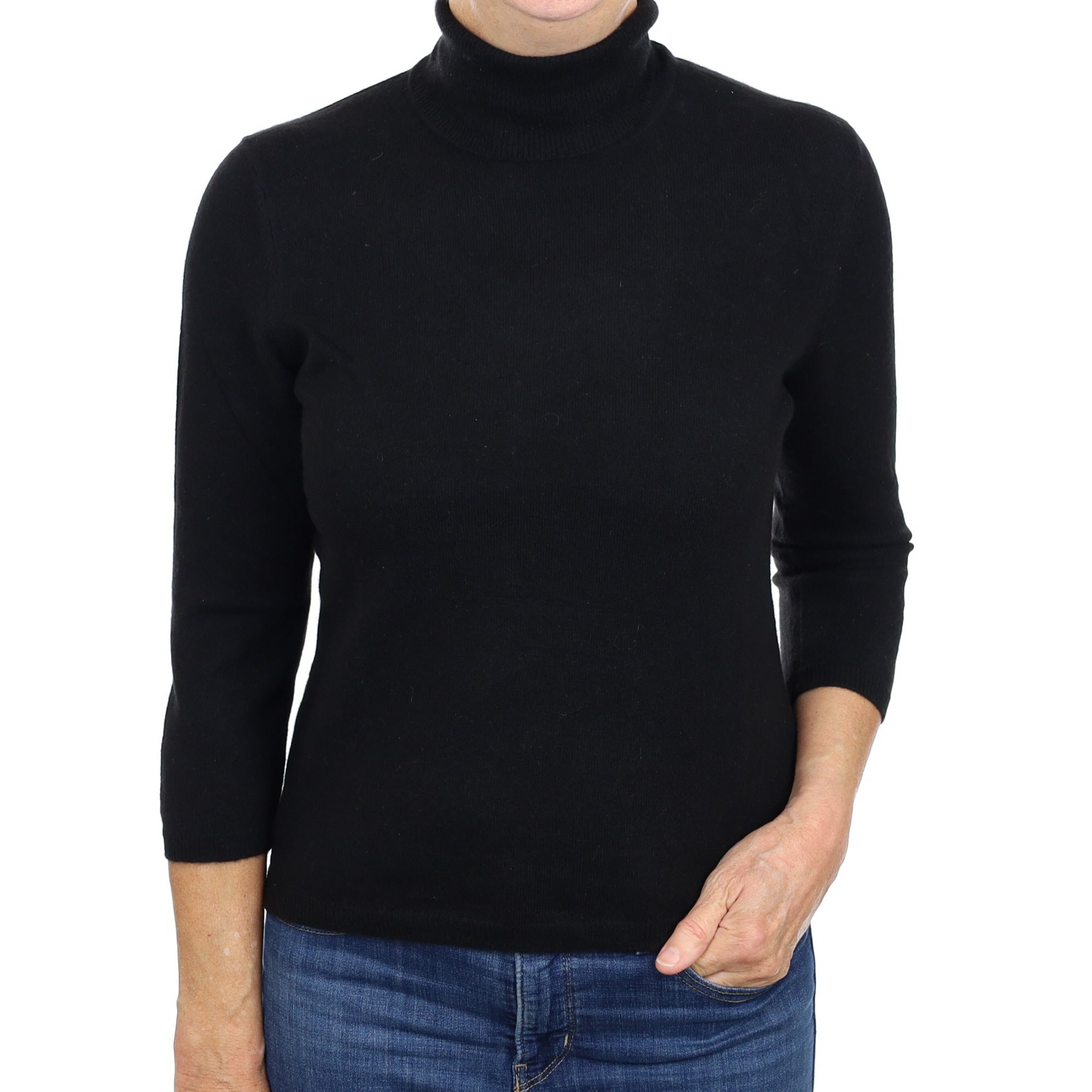 Black Cashmere Polo Neck Jumper Medium
