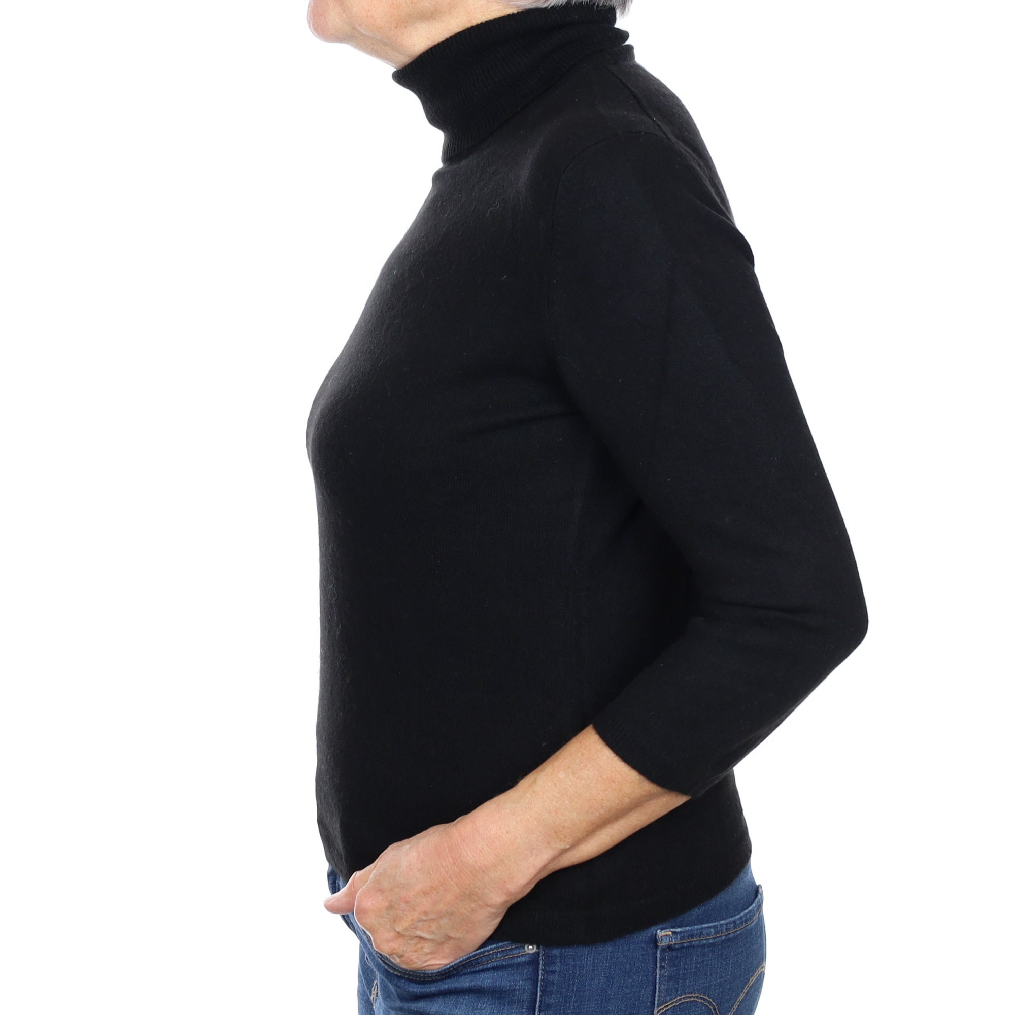 Black Cashmere Polo Neck Jumper Medium