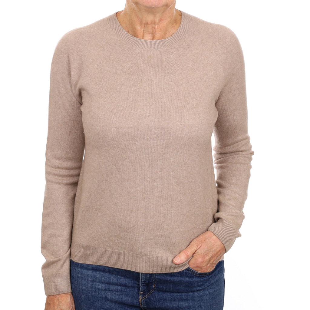 Fawn Brown Cashmere Crew Neck Jumper Medium