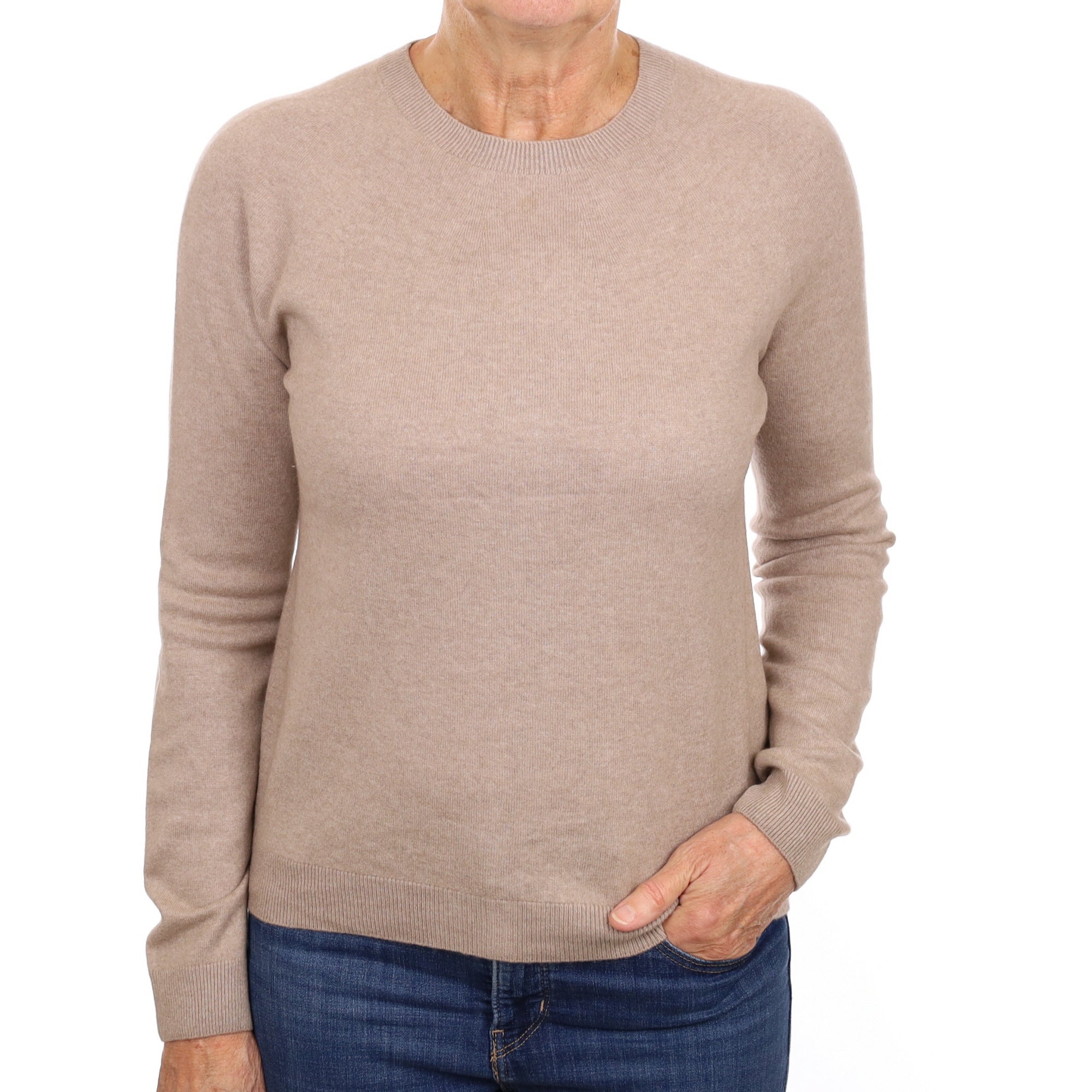 Fawn Brown Cashmere Crew Neck Jumper Medium