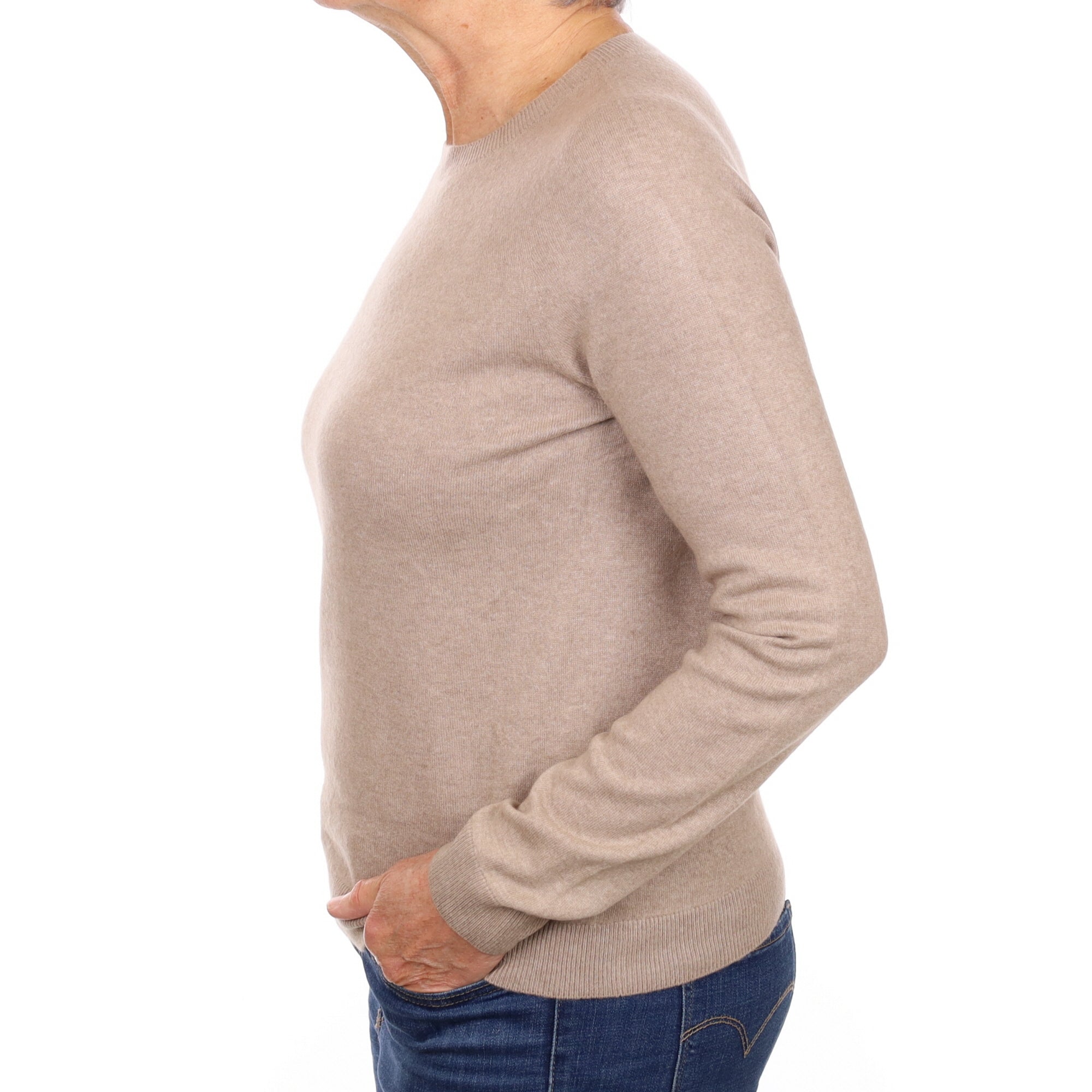 Fawn Brown Cashmere Crew Neck Jumper Medium
