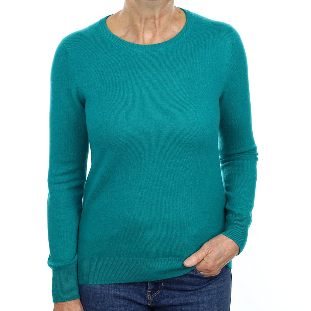 Deep Turquoise Green Cashmere Crew Neck Jumper Medium