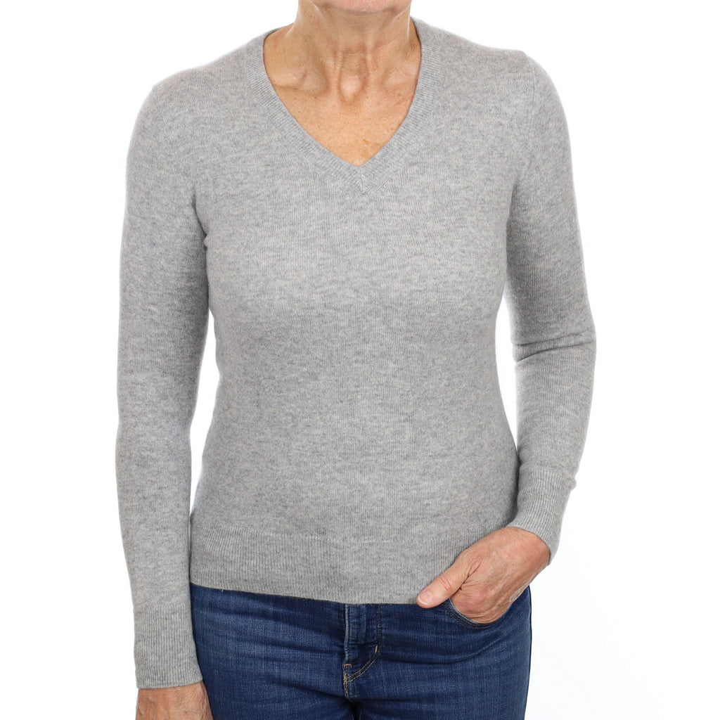 Smoke Grey Cashmere V Neck Jumper Medium