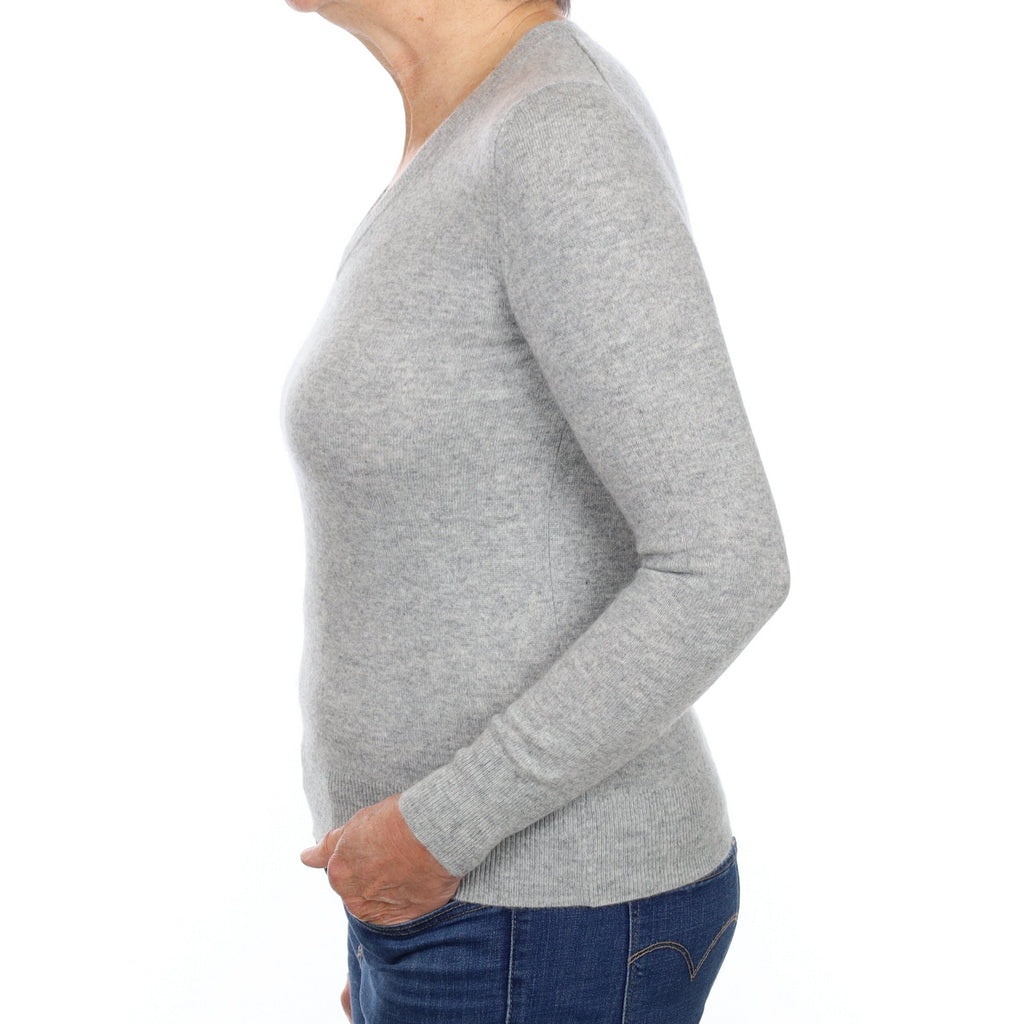 Smoke Grey Cashmere V Neck Jumper Medium