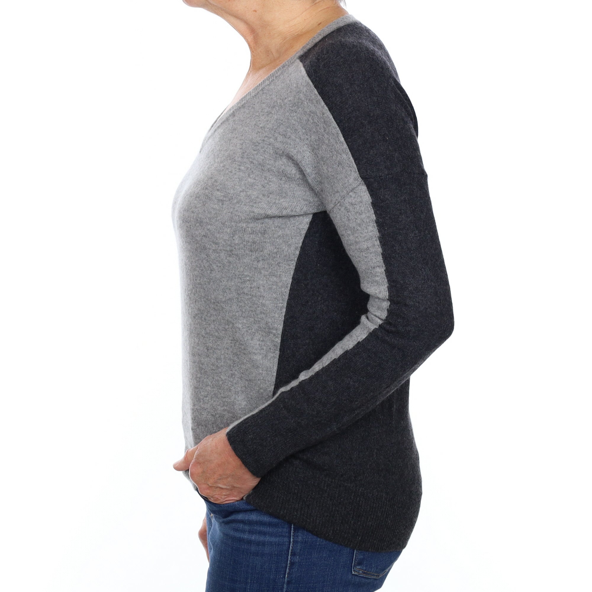 Charcoal and Ash Grey Cashmere V Neck Jumper Medium