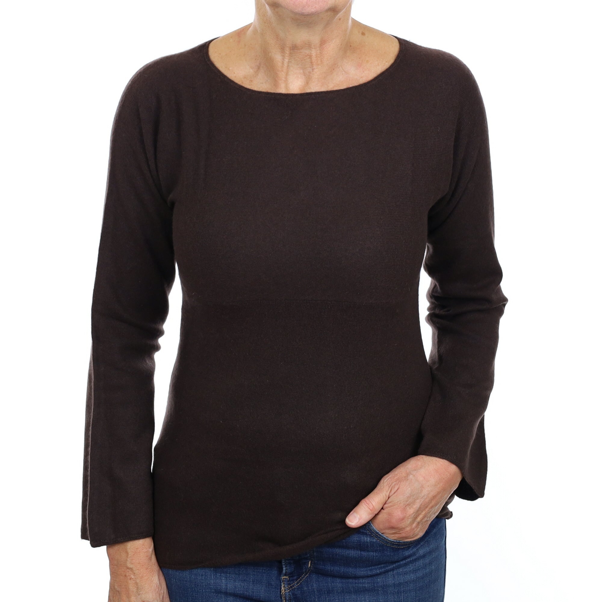Peppercorn Brown Cashmere Batwing Boat Neck Jumper Medium