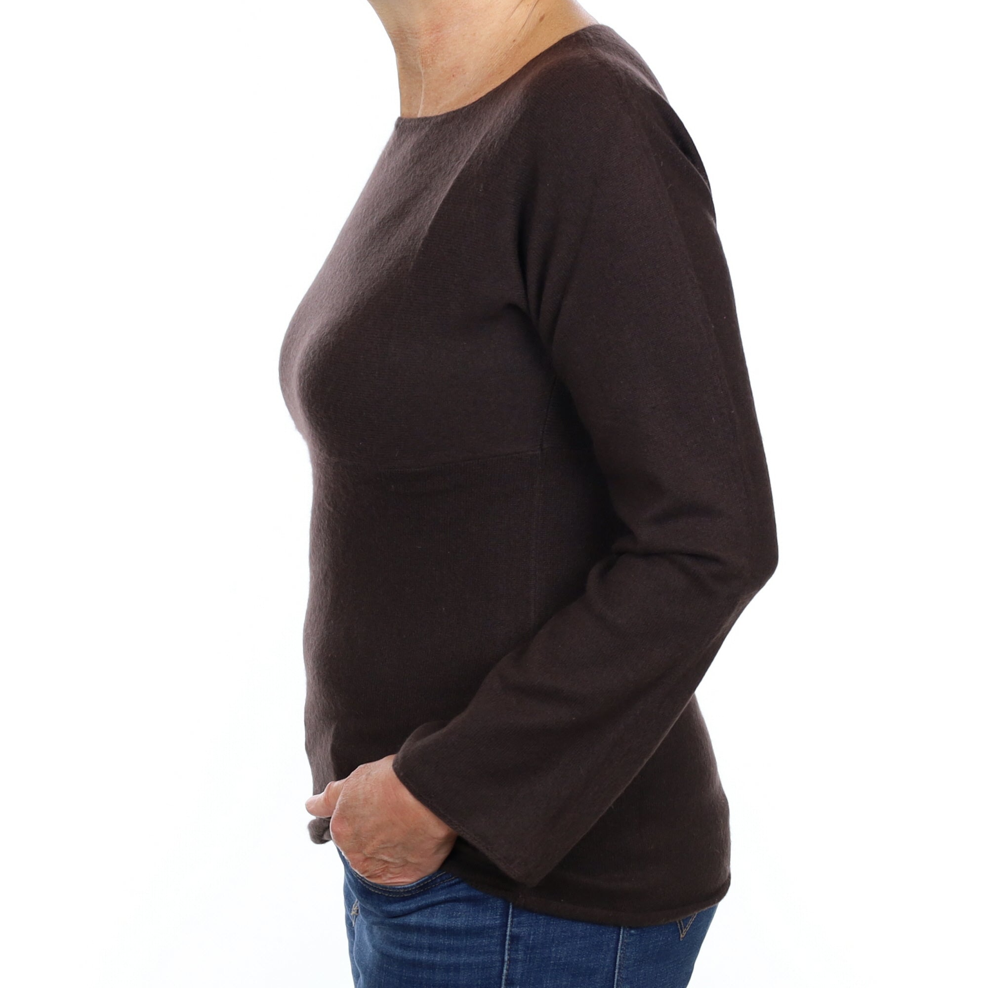 Peppercorn Brown Cashmere Batwing Boat Neck Jumper Medium