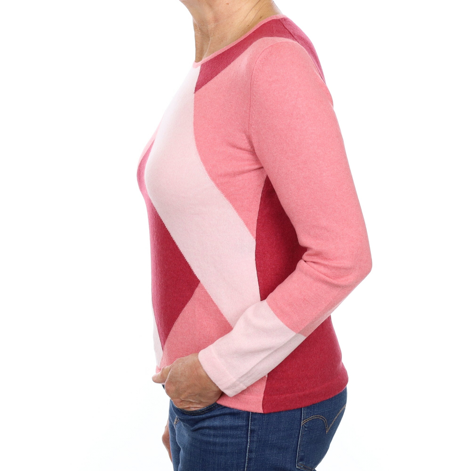 Raspberry Pink Patterned Cashmere Crew Neck Jumper Medium