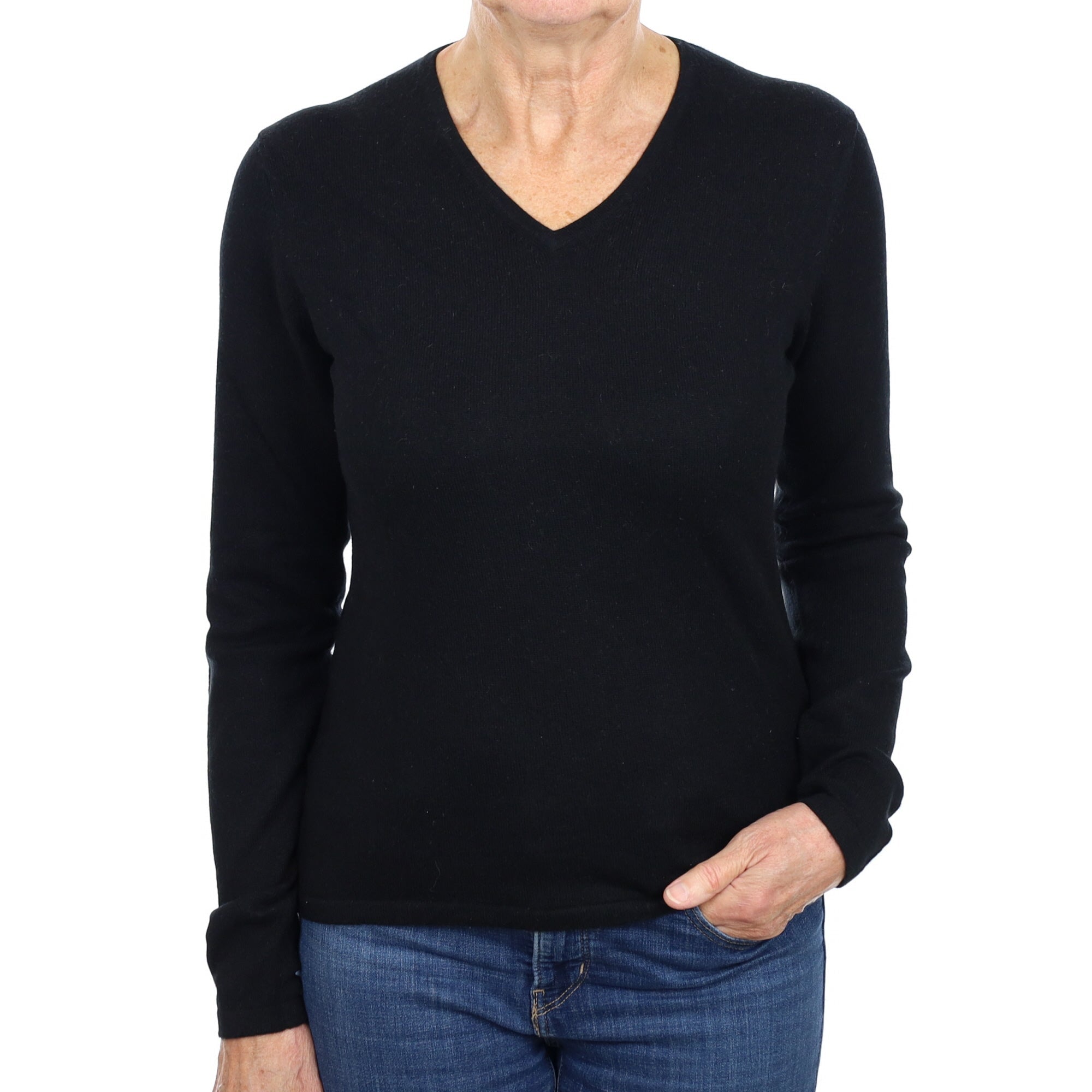 Black Cashmere V Neck Jumper Medium