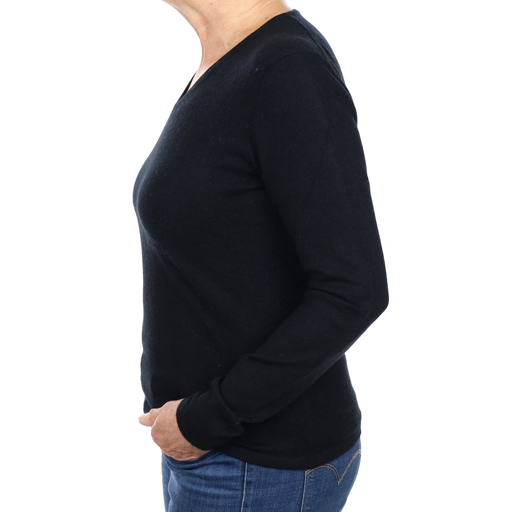 Black Cashmere V Neck Jumper Medium