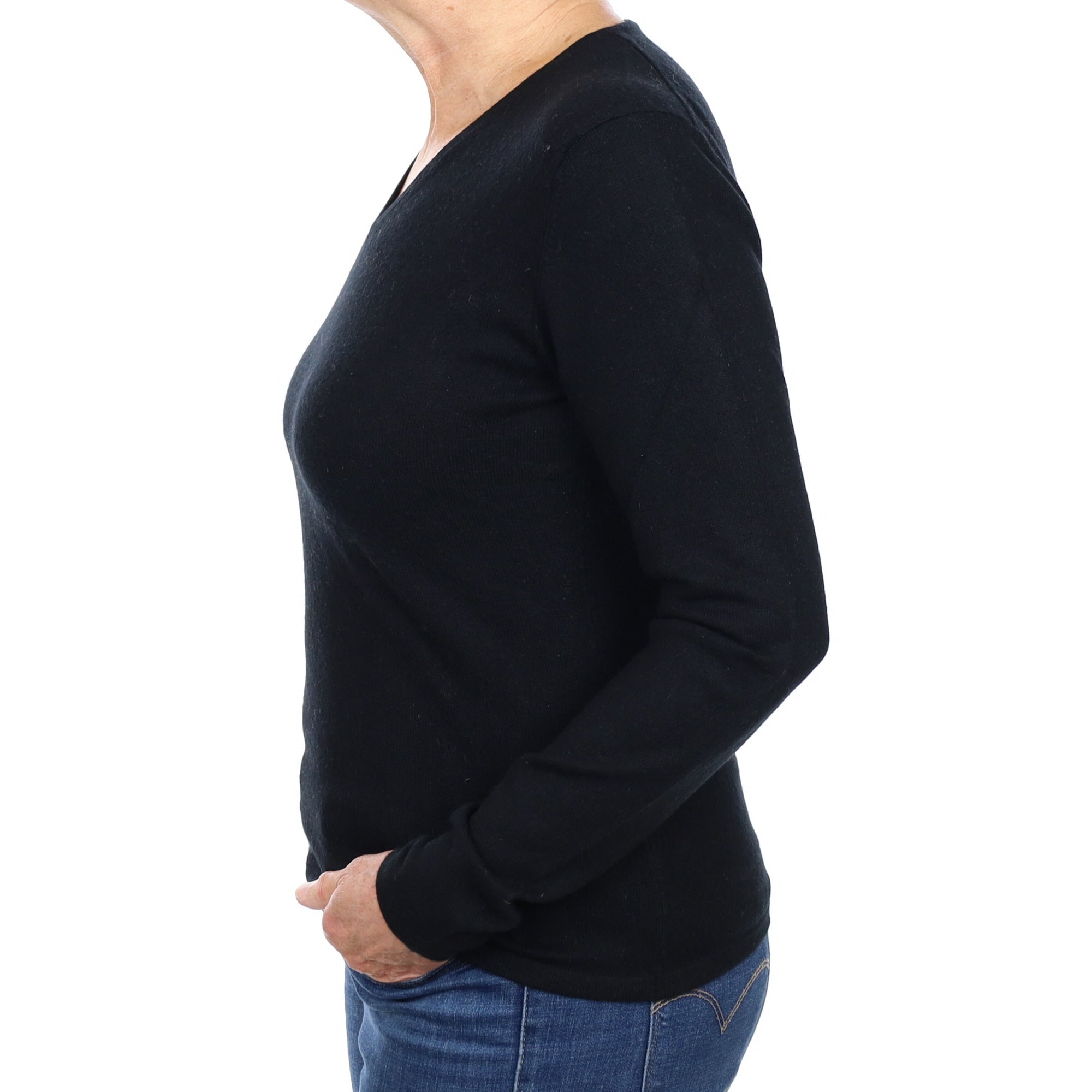 Black Cashmere V Neck Jumper Medium