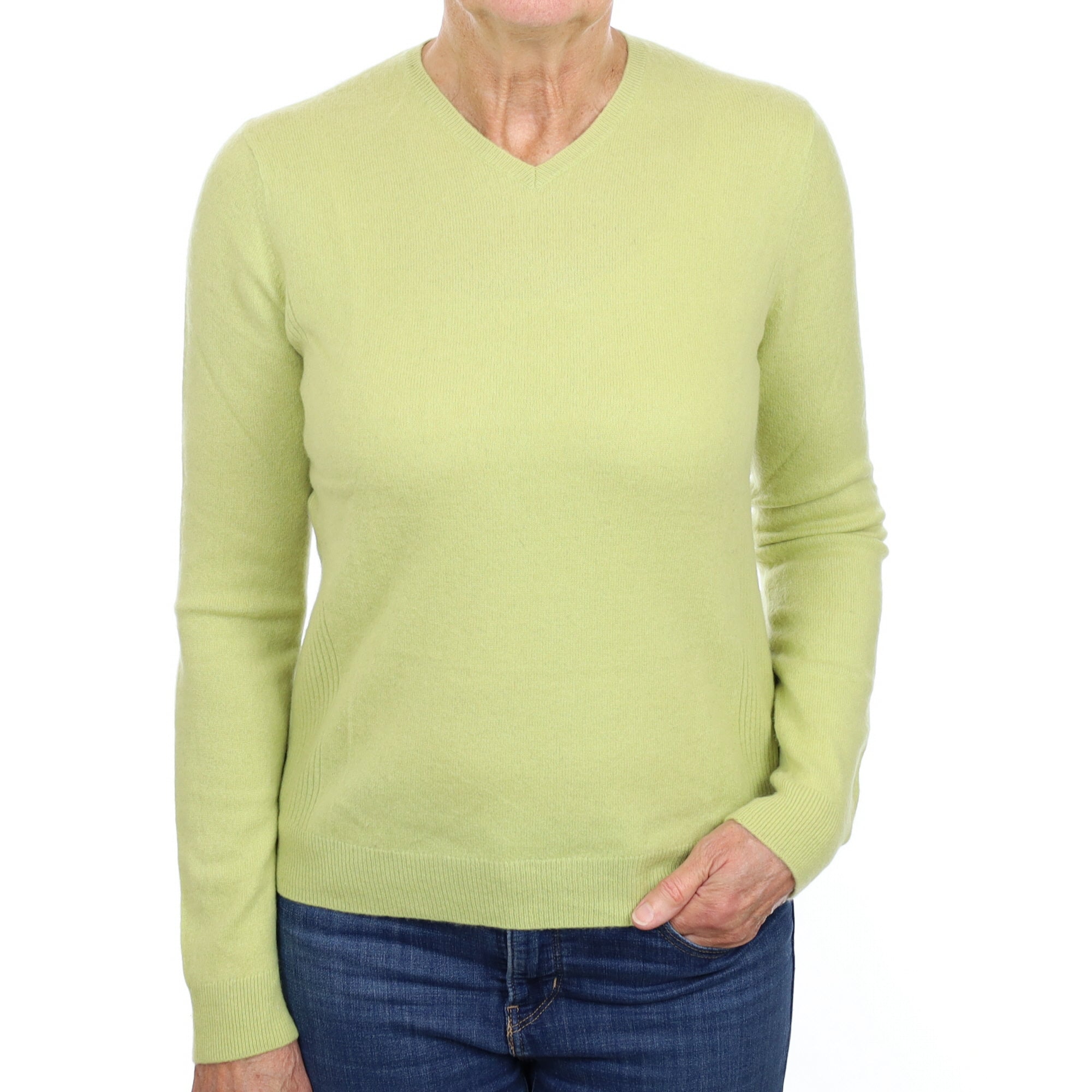 Pistachio Green Cashmere V Neck Jumper Medium