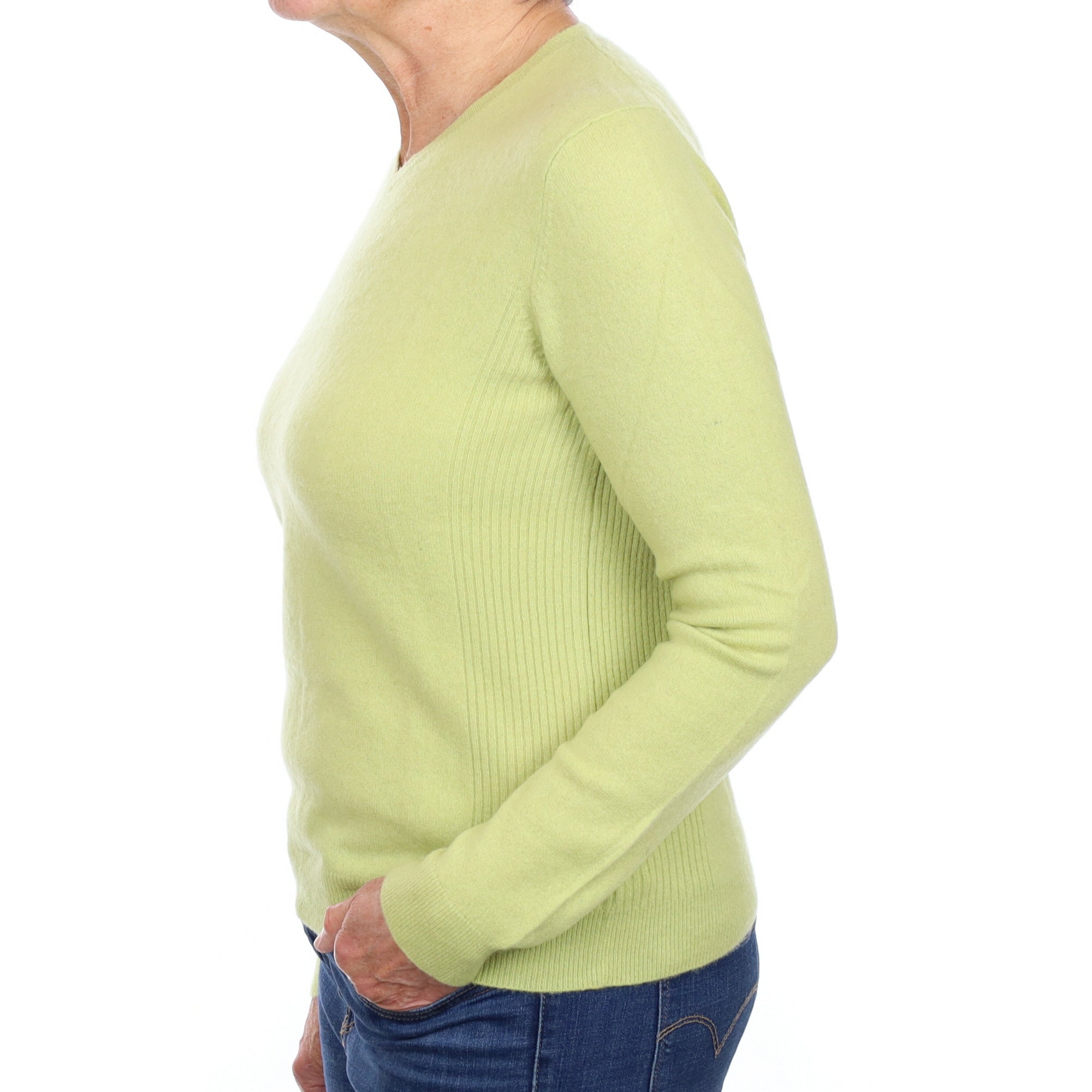 Pistachio Green Cashmere V Neck Jumper Medium