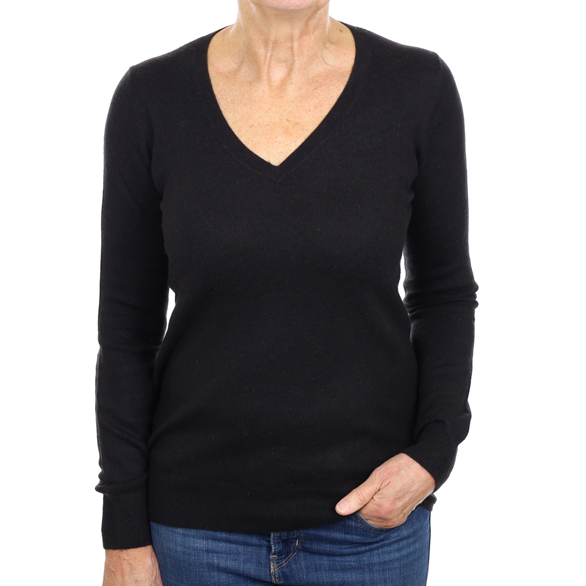 Black Cashmere V Neck Jumper Medium