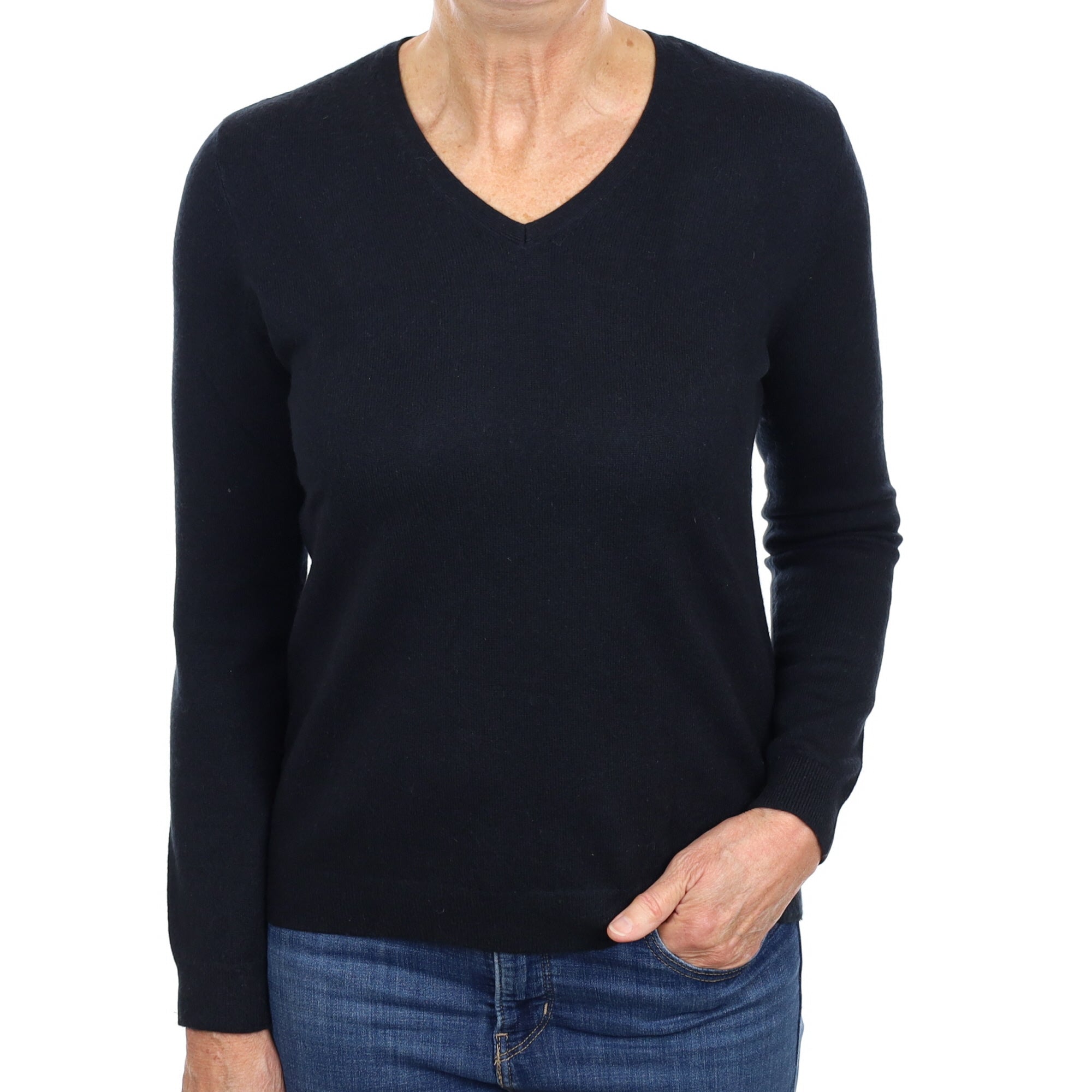 Black Cashmere V Neck Jumper Medium