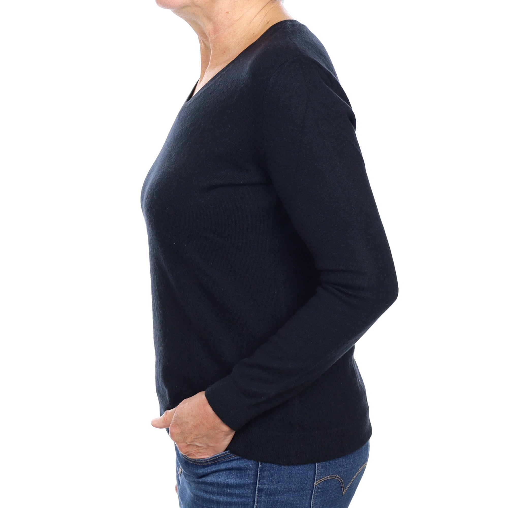 Black Cashmere V Neck Jumper Medium