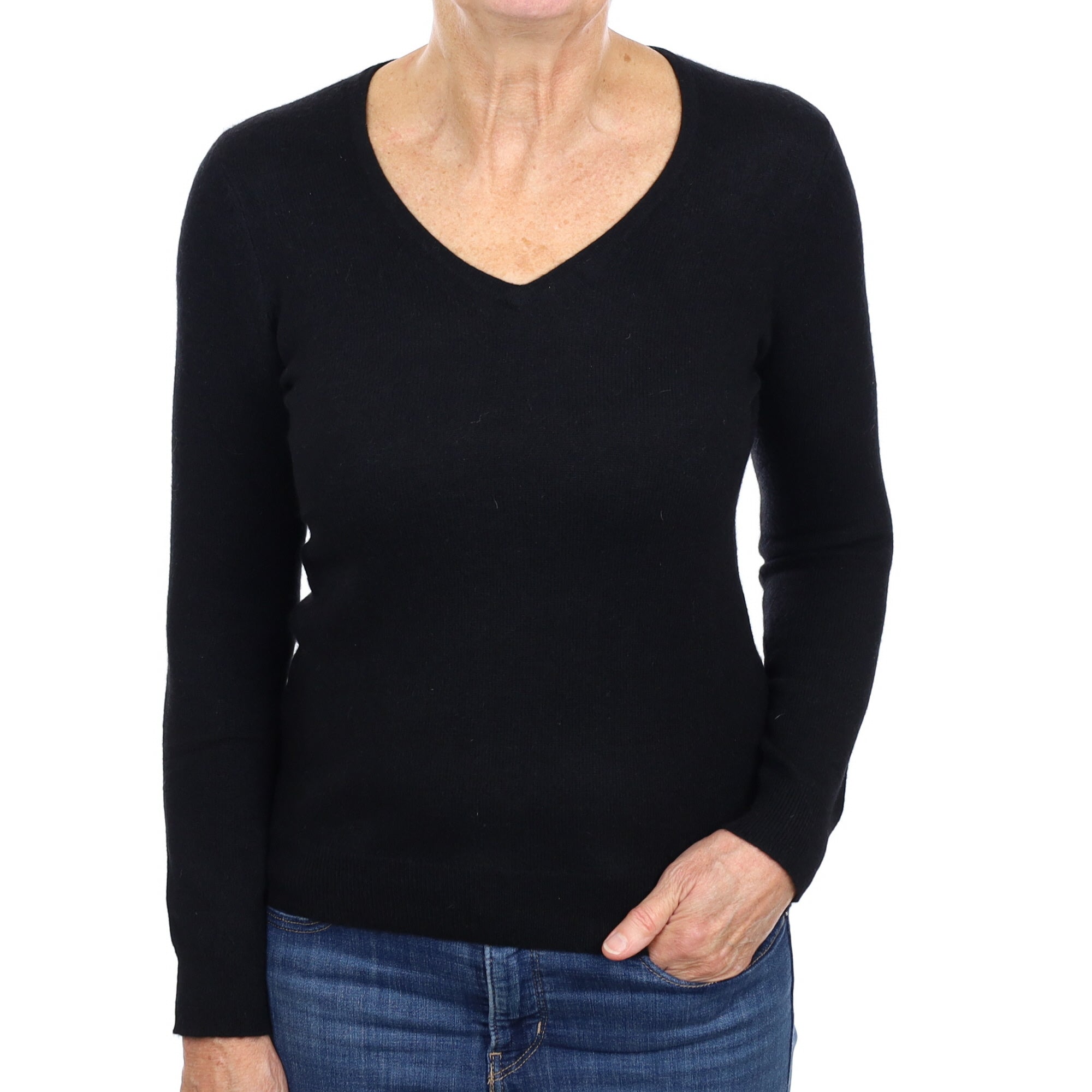 Black Cashmere V Neck Jumper Medium