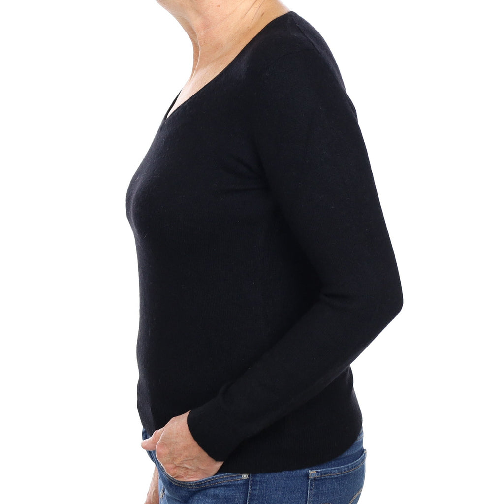 Black Cashmere V Neck Jumper Medium