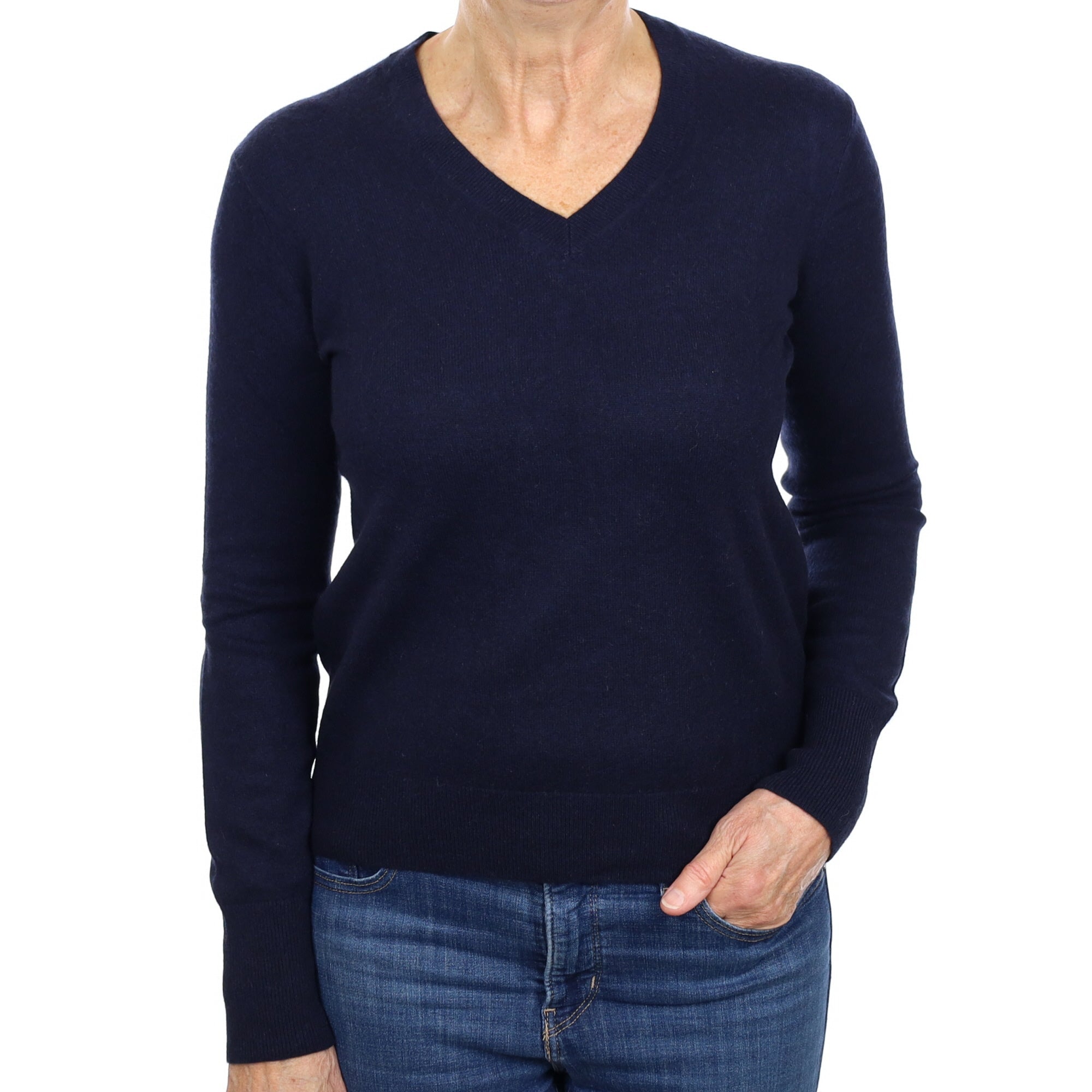 Dark Navy Cashmere V Neck Jumper Medium