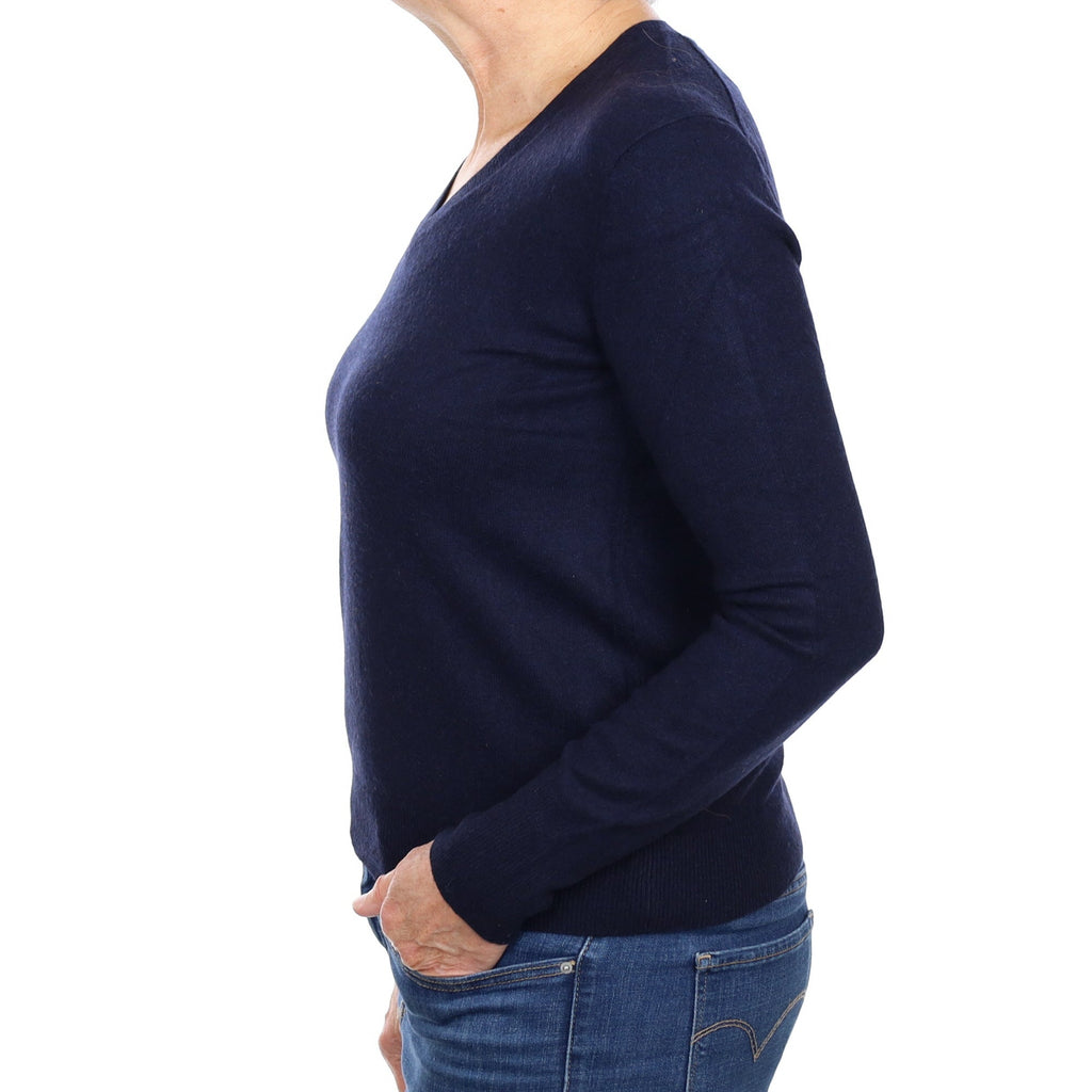 Dark Navy Cashmere V Neck Jumper Medium