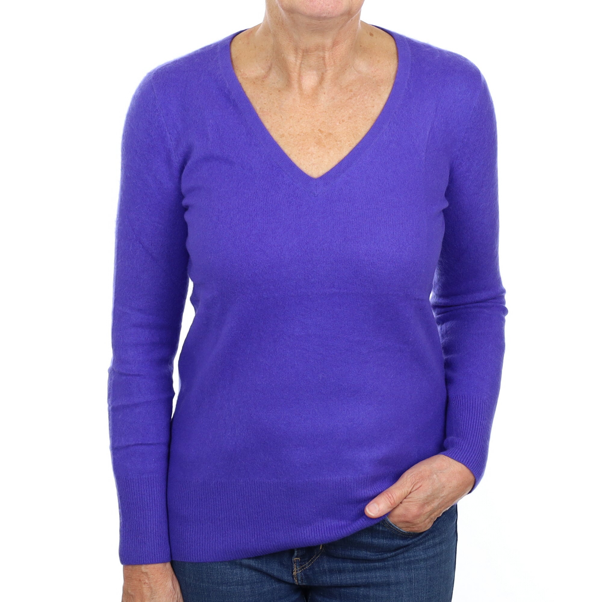Electric Purple Cashmere V Neck Jumper Medium