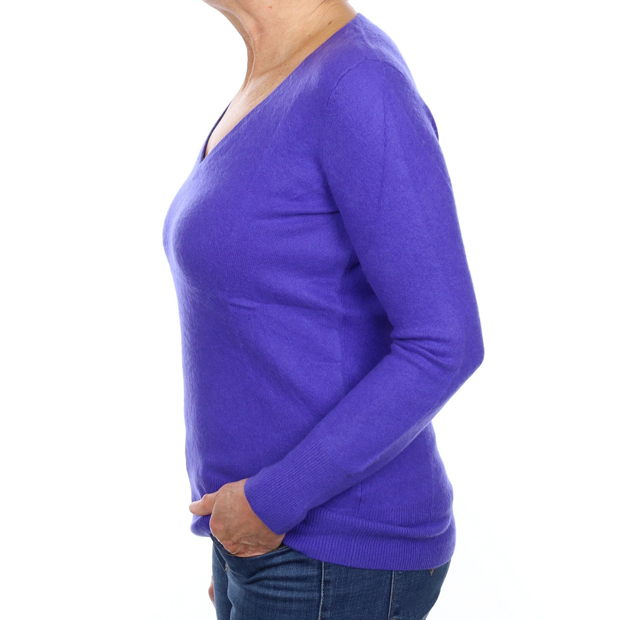 Electric Purple Cashmere V Neck Jumper Medium