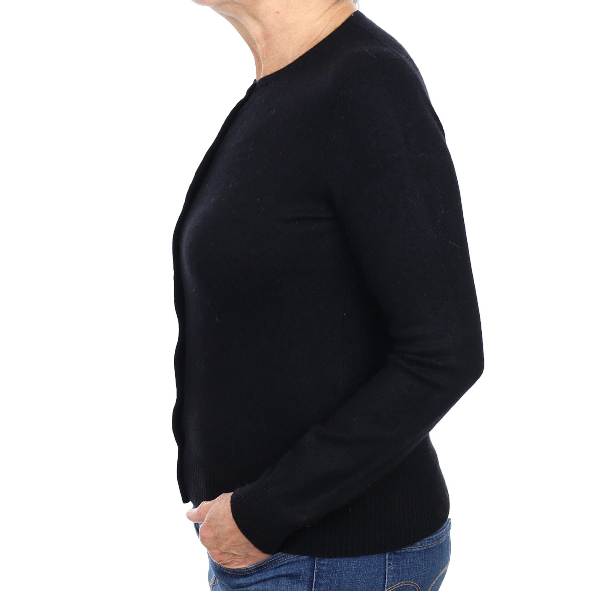 Black Cashmere Crew Neck Cardigan Medium