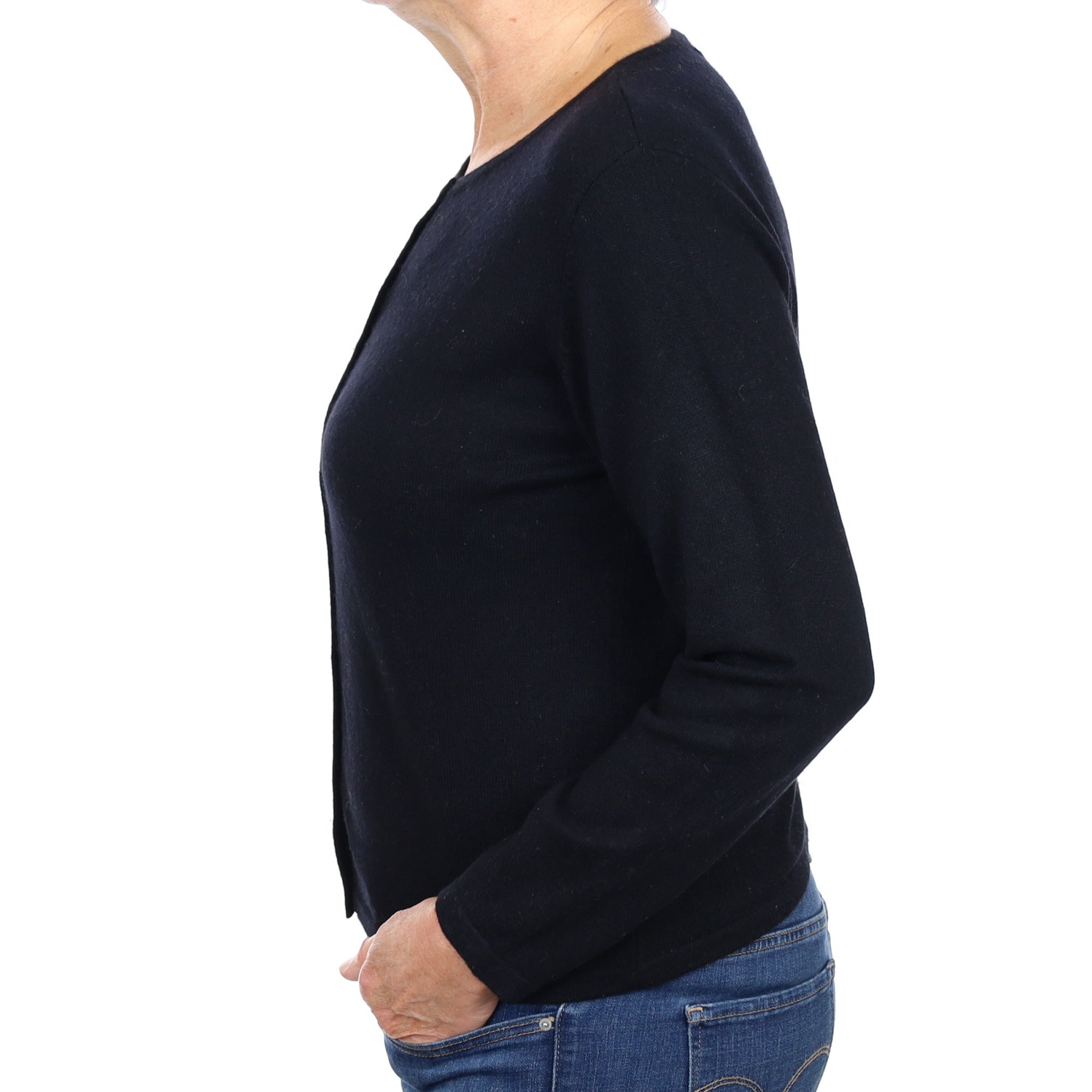 Black Cashmere Crew Neck Cardigan Medium