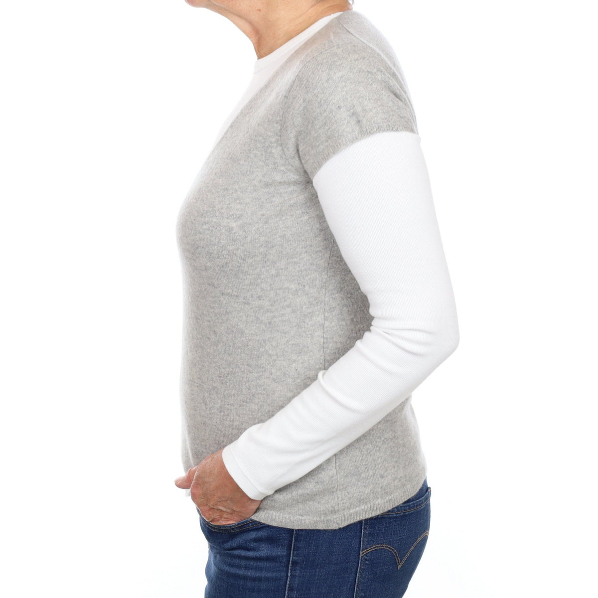 Smoke Grey Cashmere Capped Sleeve V Neck Jumper Medium