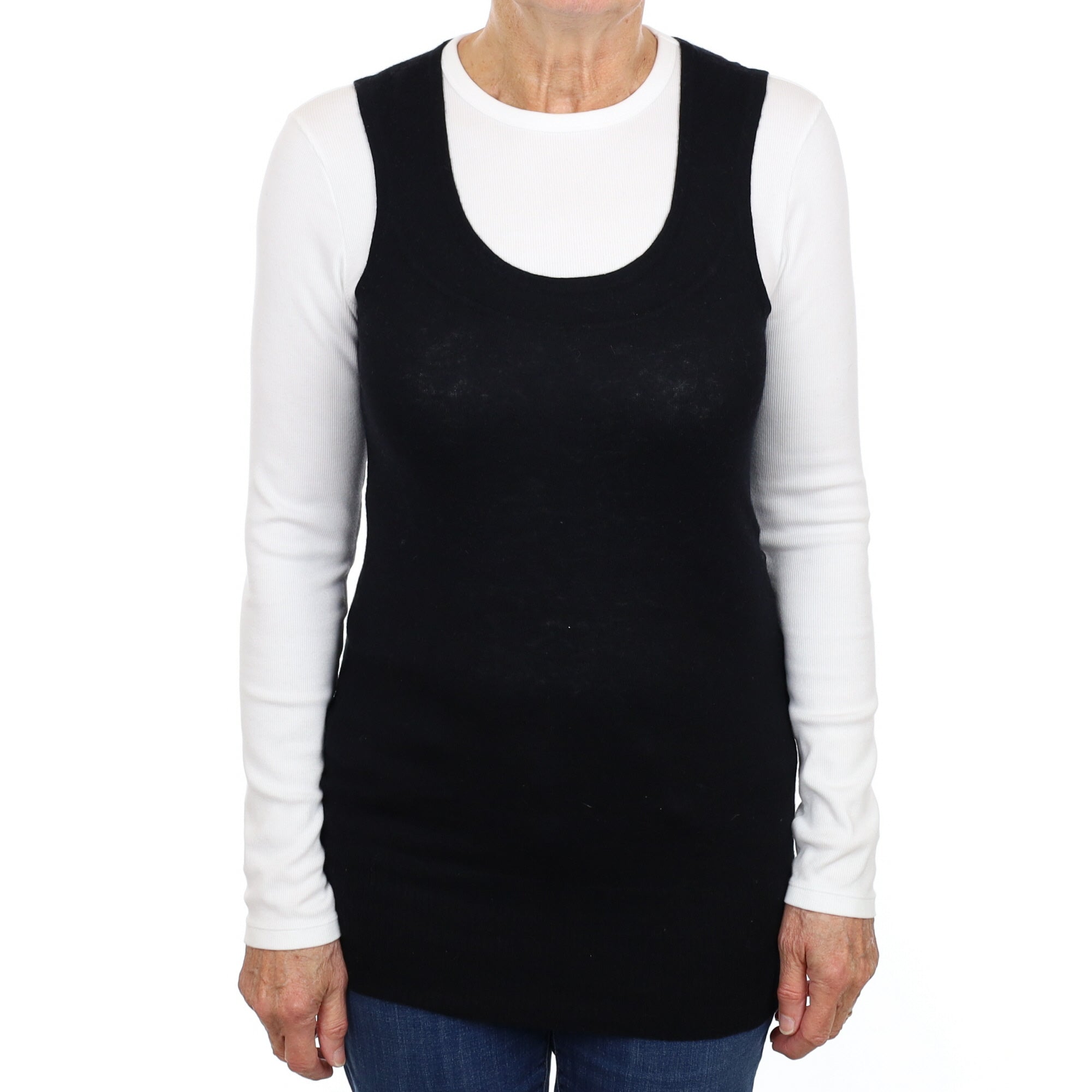 Black Cashmere Longline Scoop Neck Vest Medium