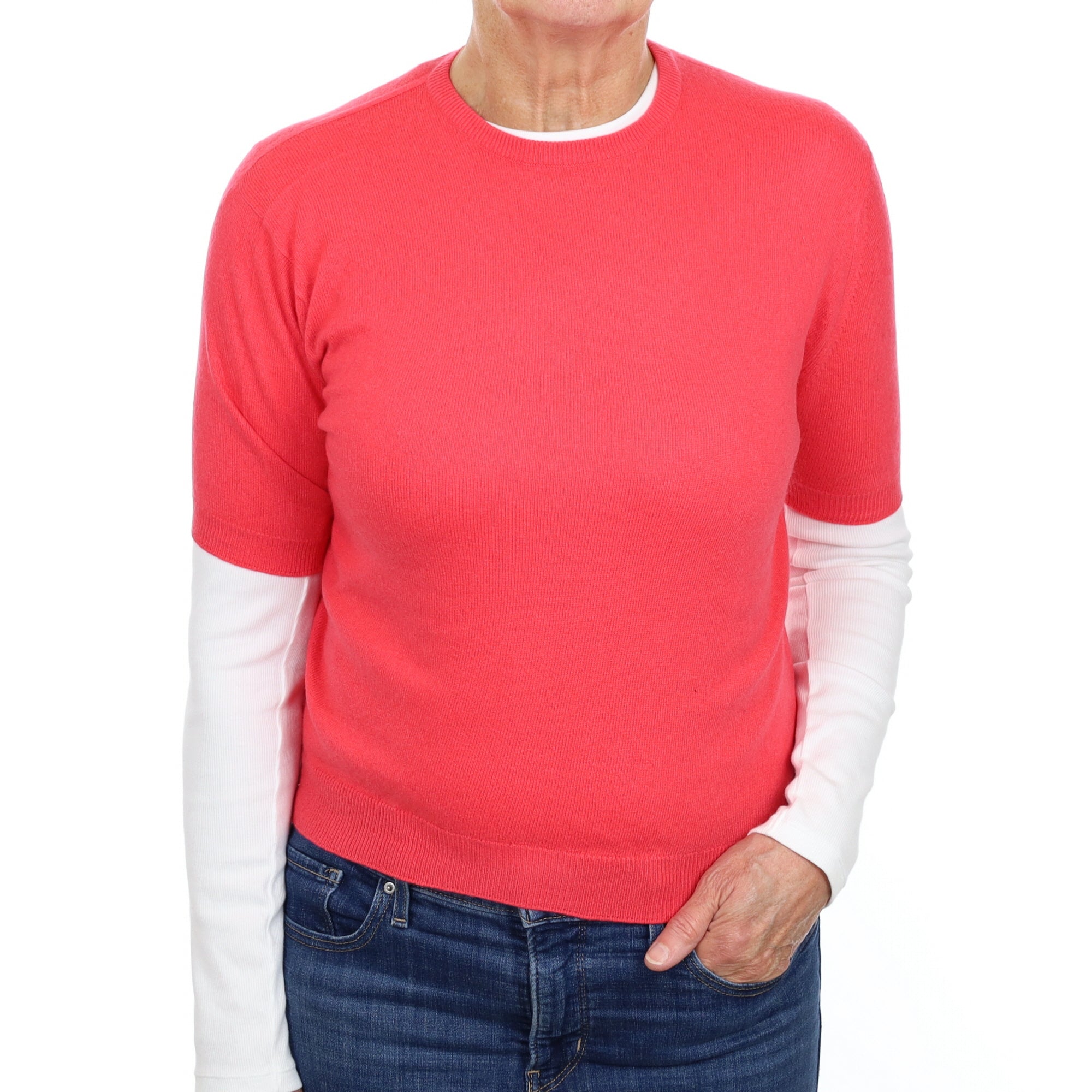 Vintage Pringle Strawberry Pink Cashmere Short Sleeve Jumper Medium