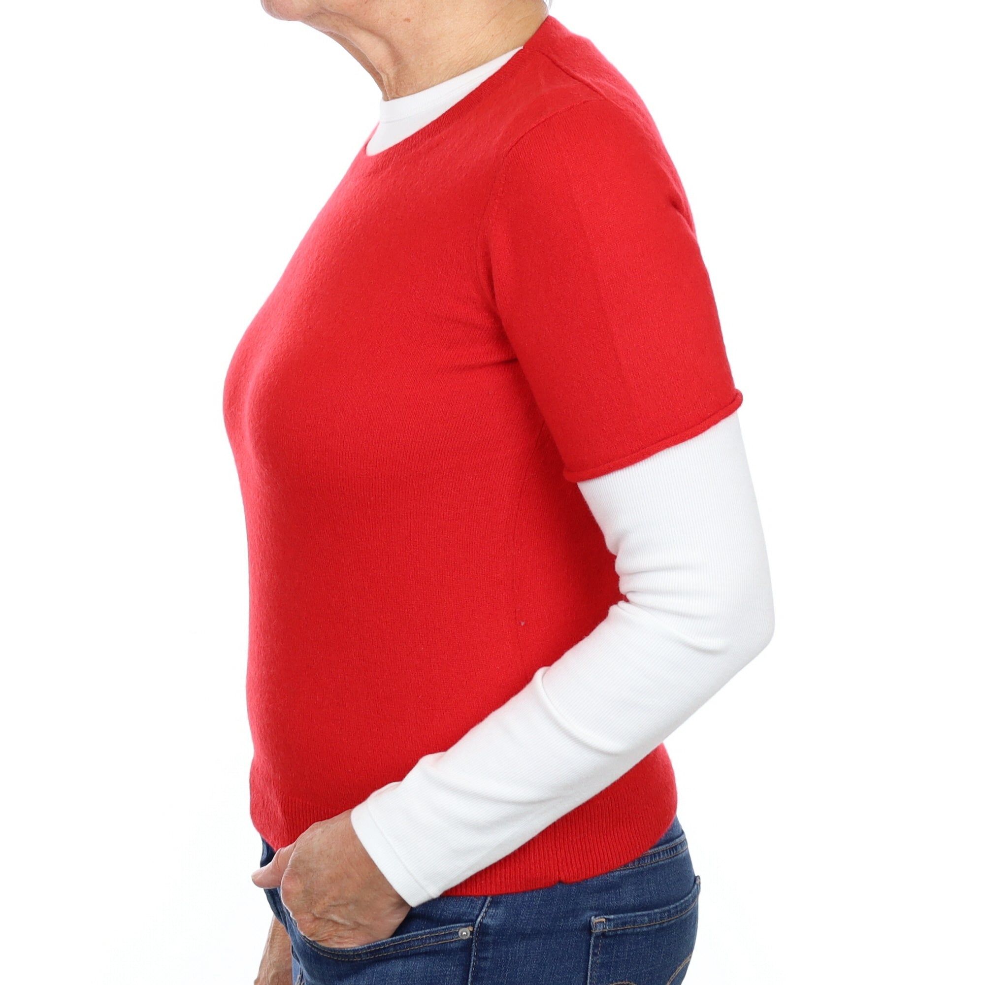 Post Box Red Cashmere Short Sleeve Crew Neck Jumper Medium