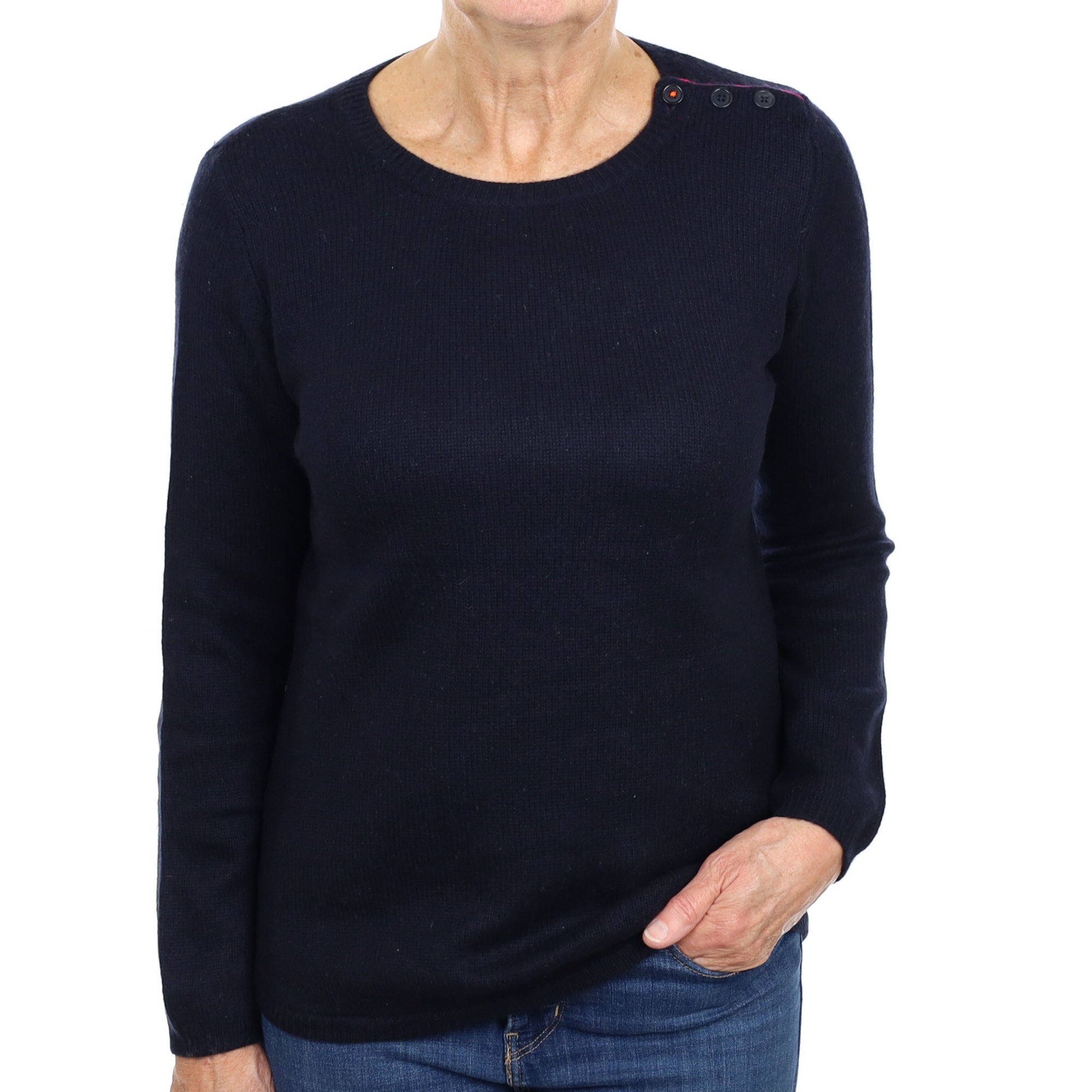 Chinti & Parker Navy Cashmere Buttoned Crew Neck Jumper Medium