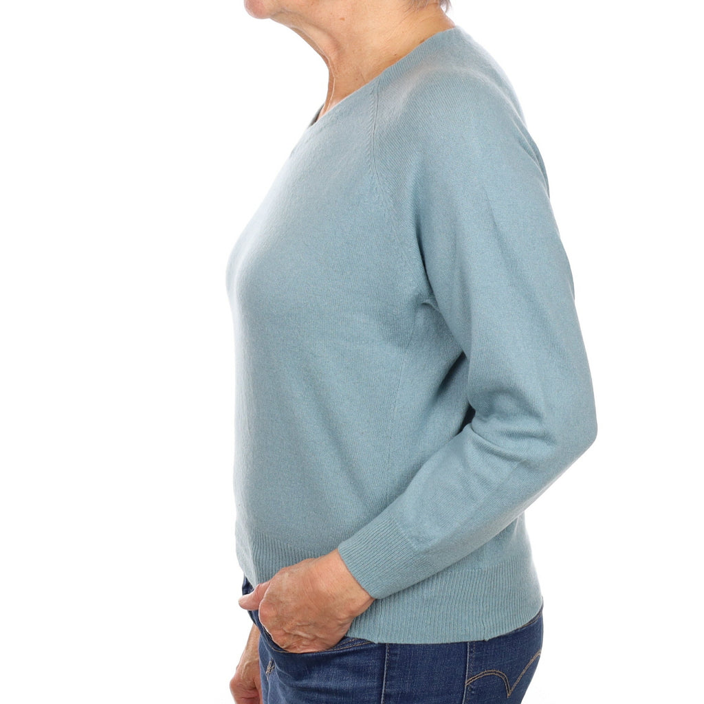 Duck Egg Blue Cashmere Batwing V Neck Jumper Medium