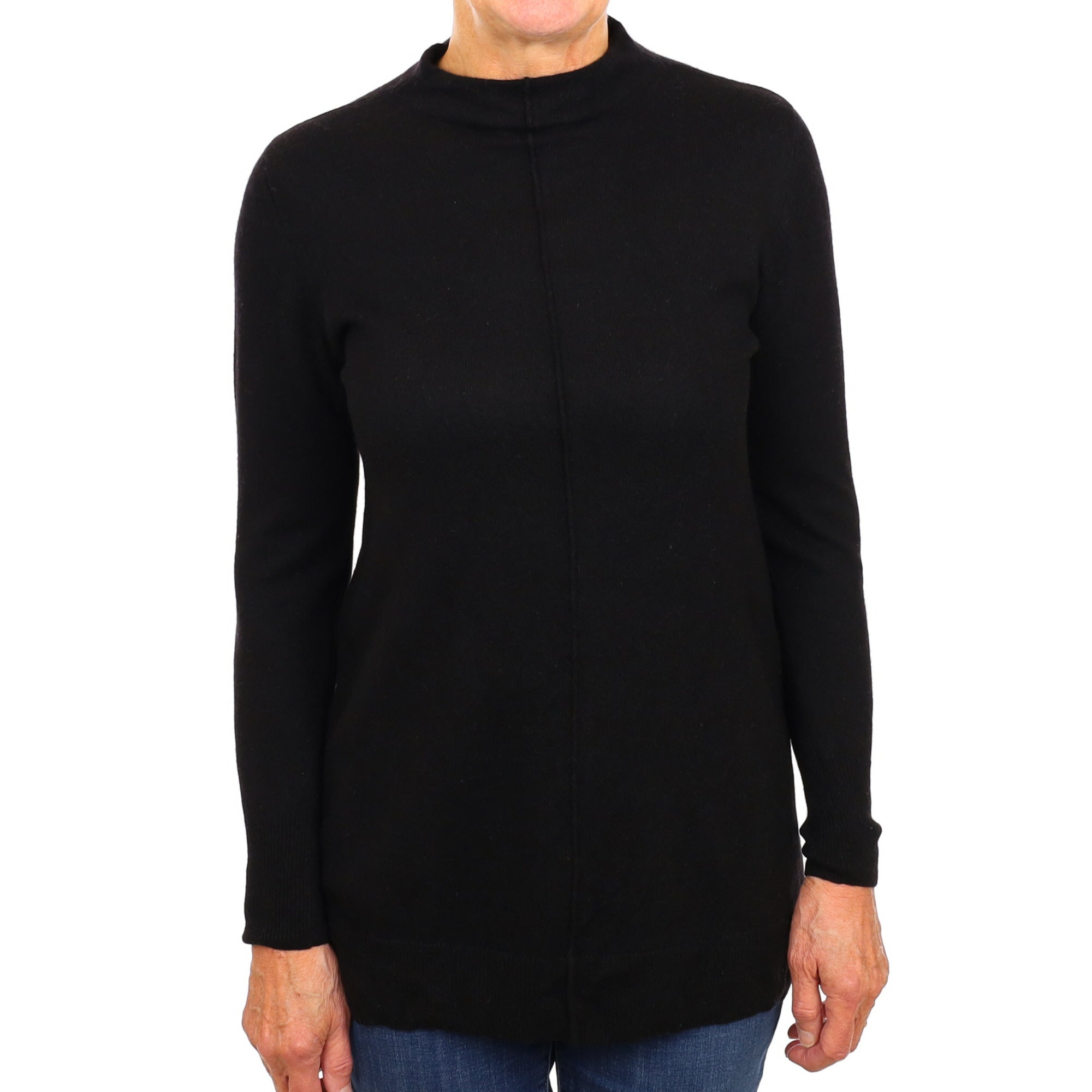 Black Cashmere Funnel Neck Tunic Jumper Medium