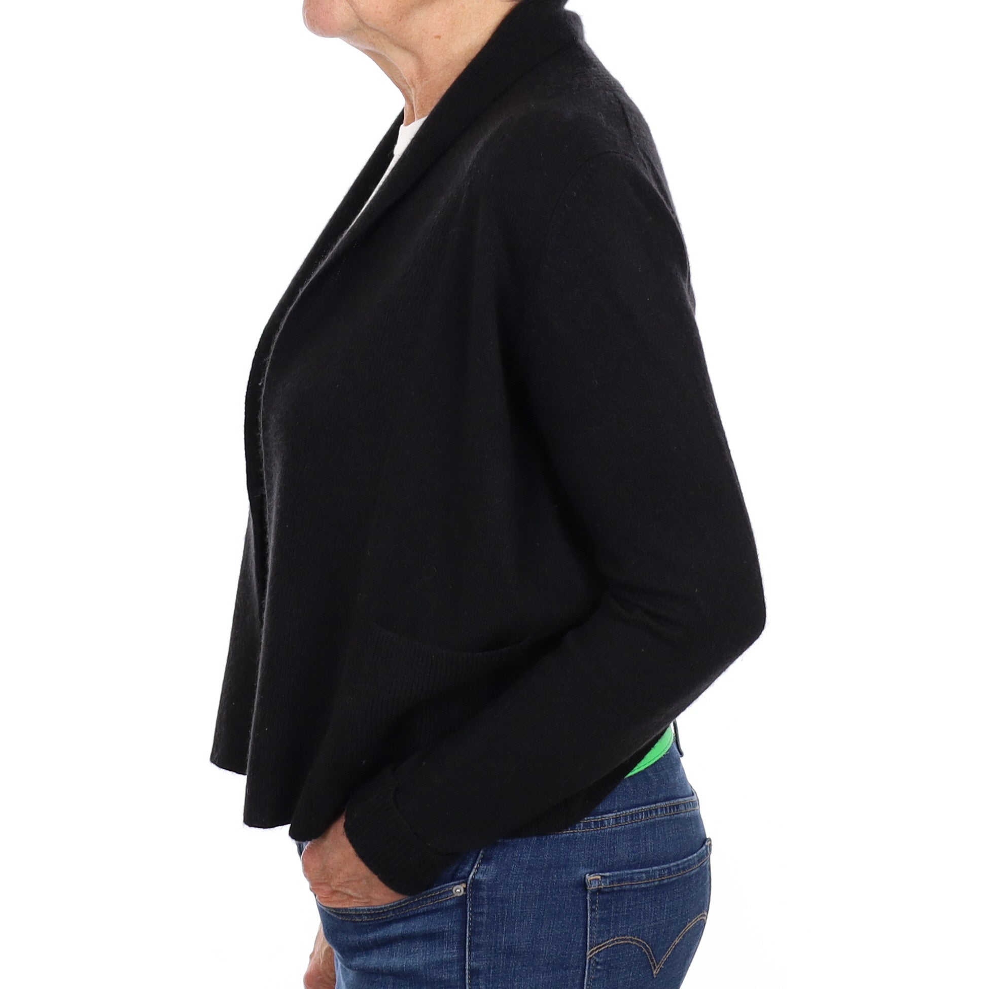 Black Cashmere Edge to Edge Cardigan with Pockets Medium