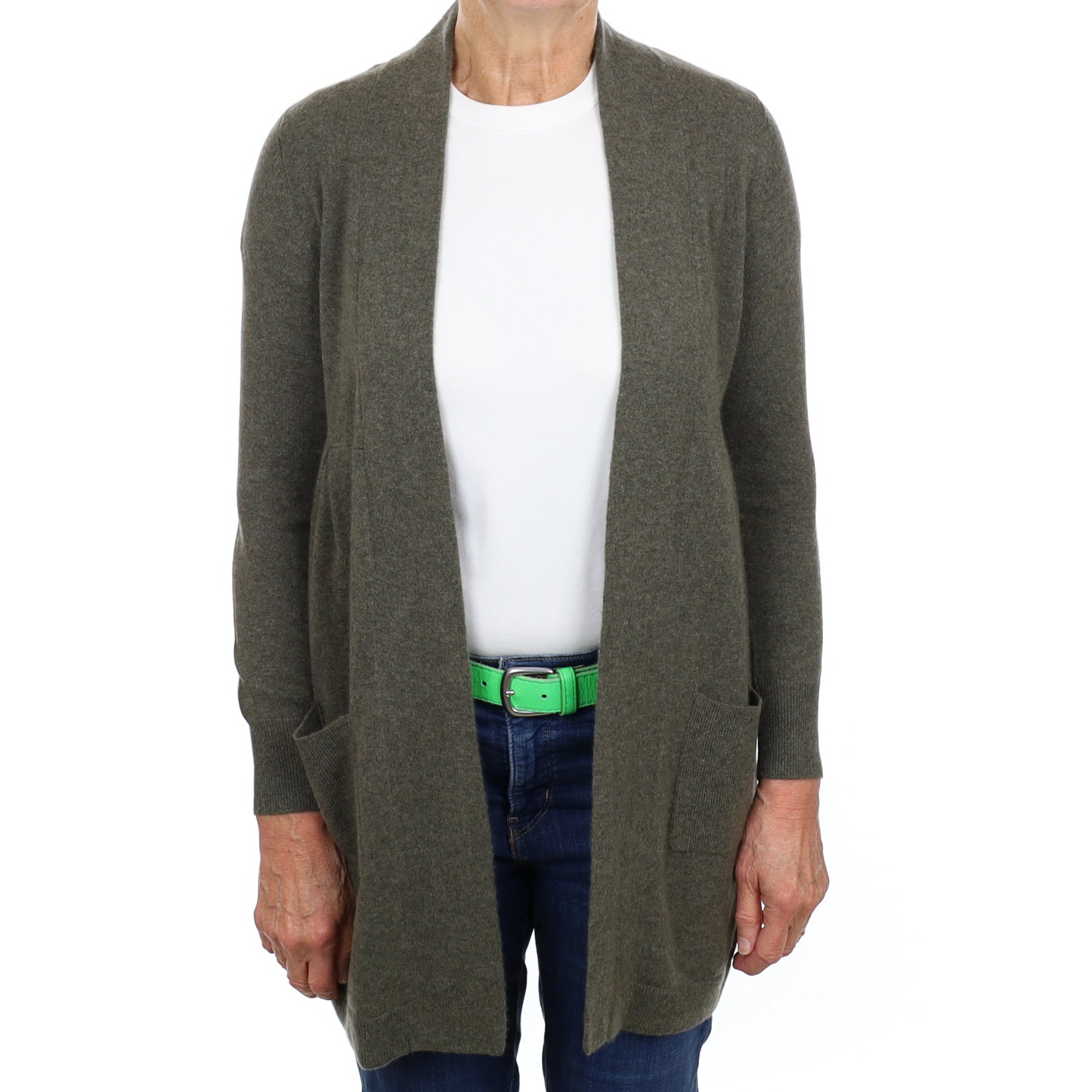 Khaki Green Cashmere Empire Edge To Edge Cardigan Medium