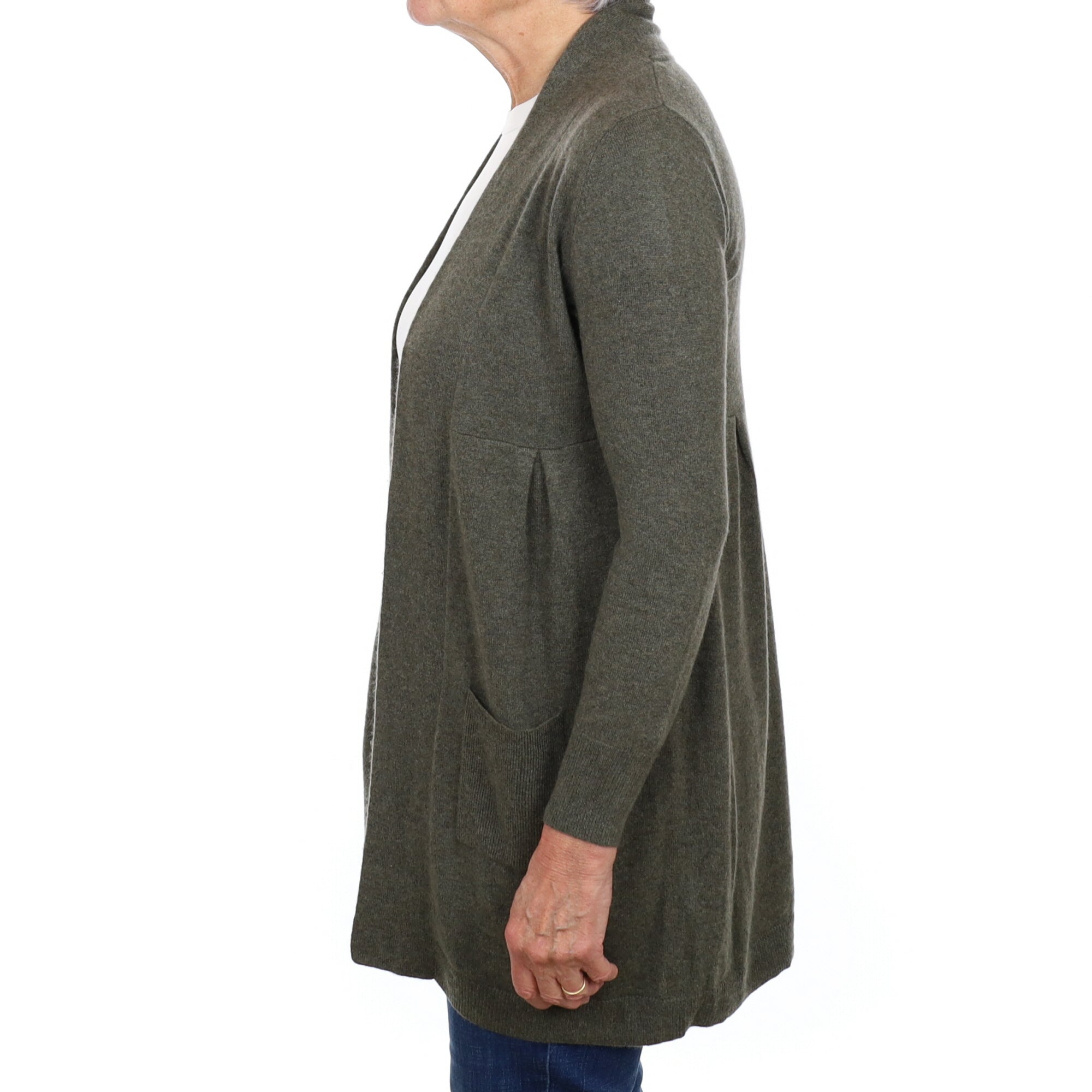 Khaki Green Cashmere Empire Edge To Edge Cardigan Medium