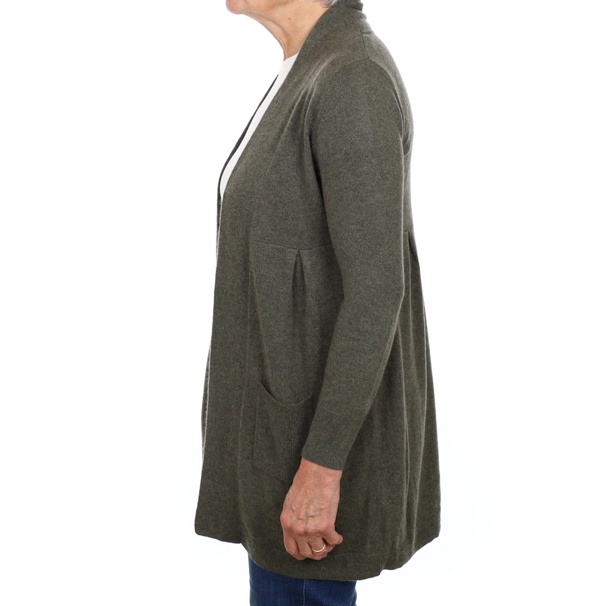 Khaki Green Cashmere Empire Edge To Edge Cardigan Medium