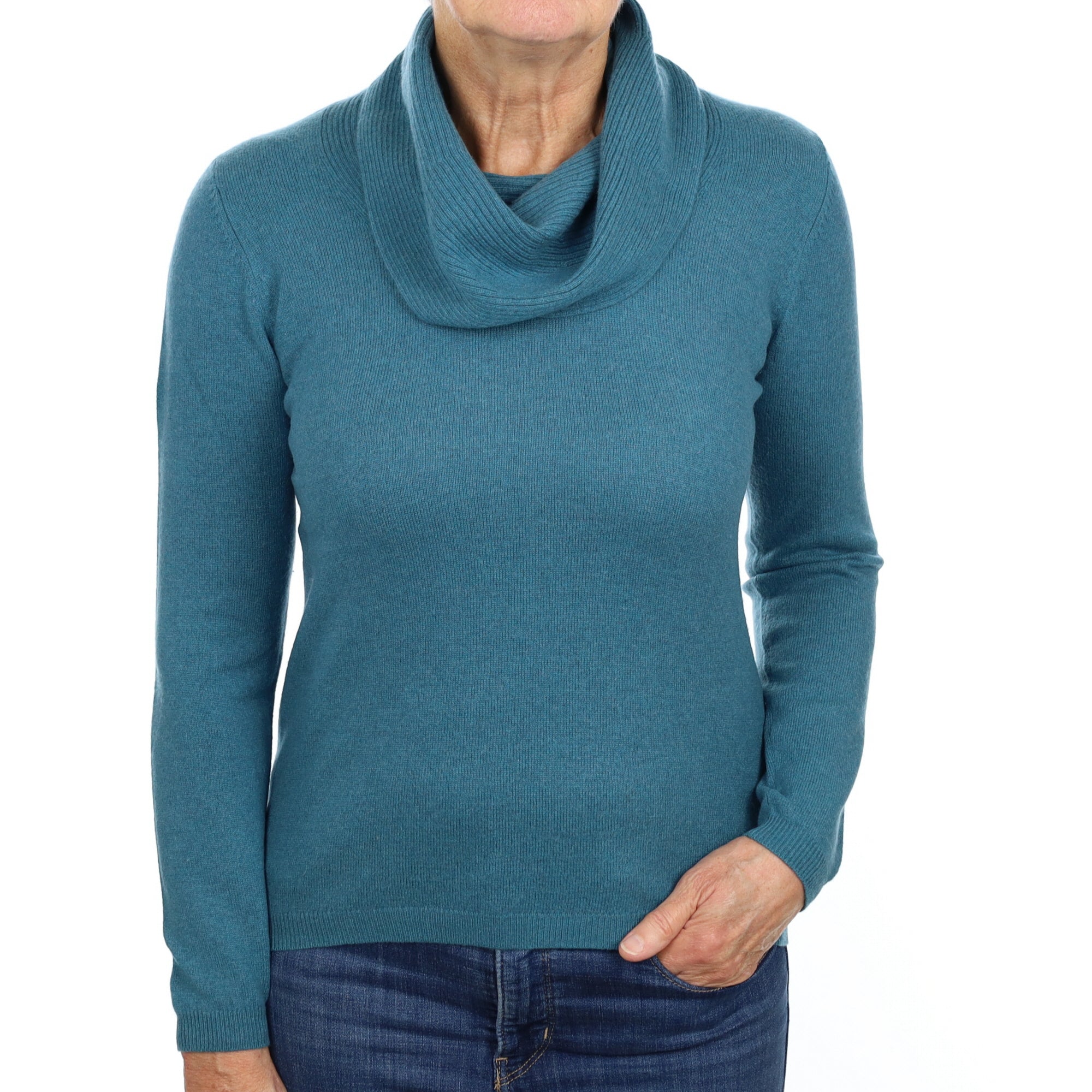 Teal Blue Cashmere Cowl Neck Jumper Medium