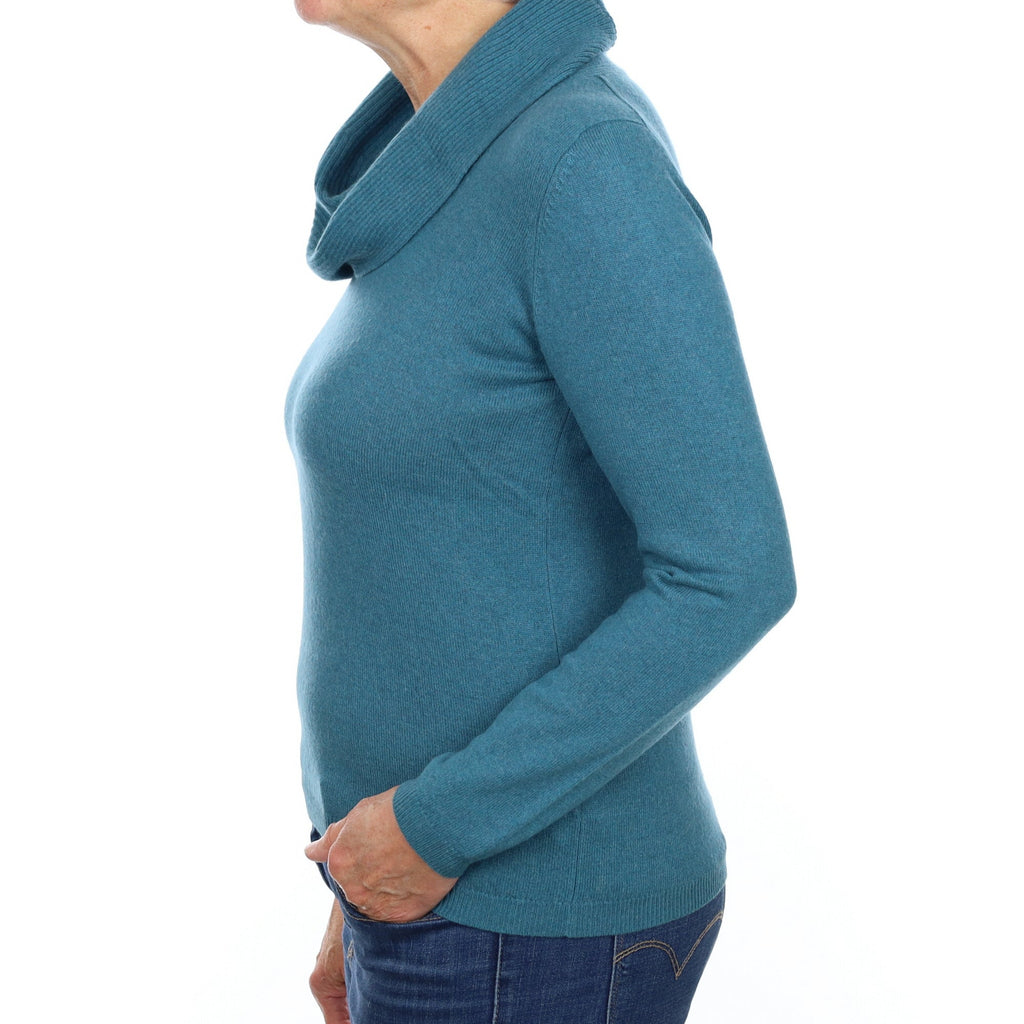 Teal Blue Cashmere Cowl Neck Jumper Medium