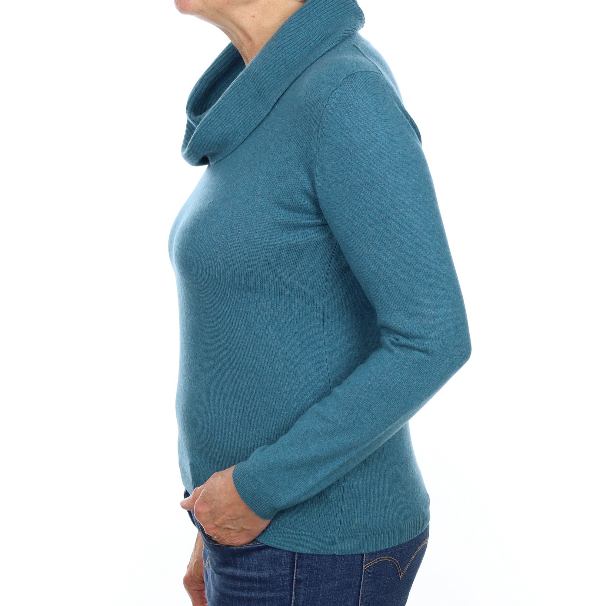 Teal Blue Cashmere Cowl Neck Jumper Medium
