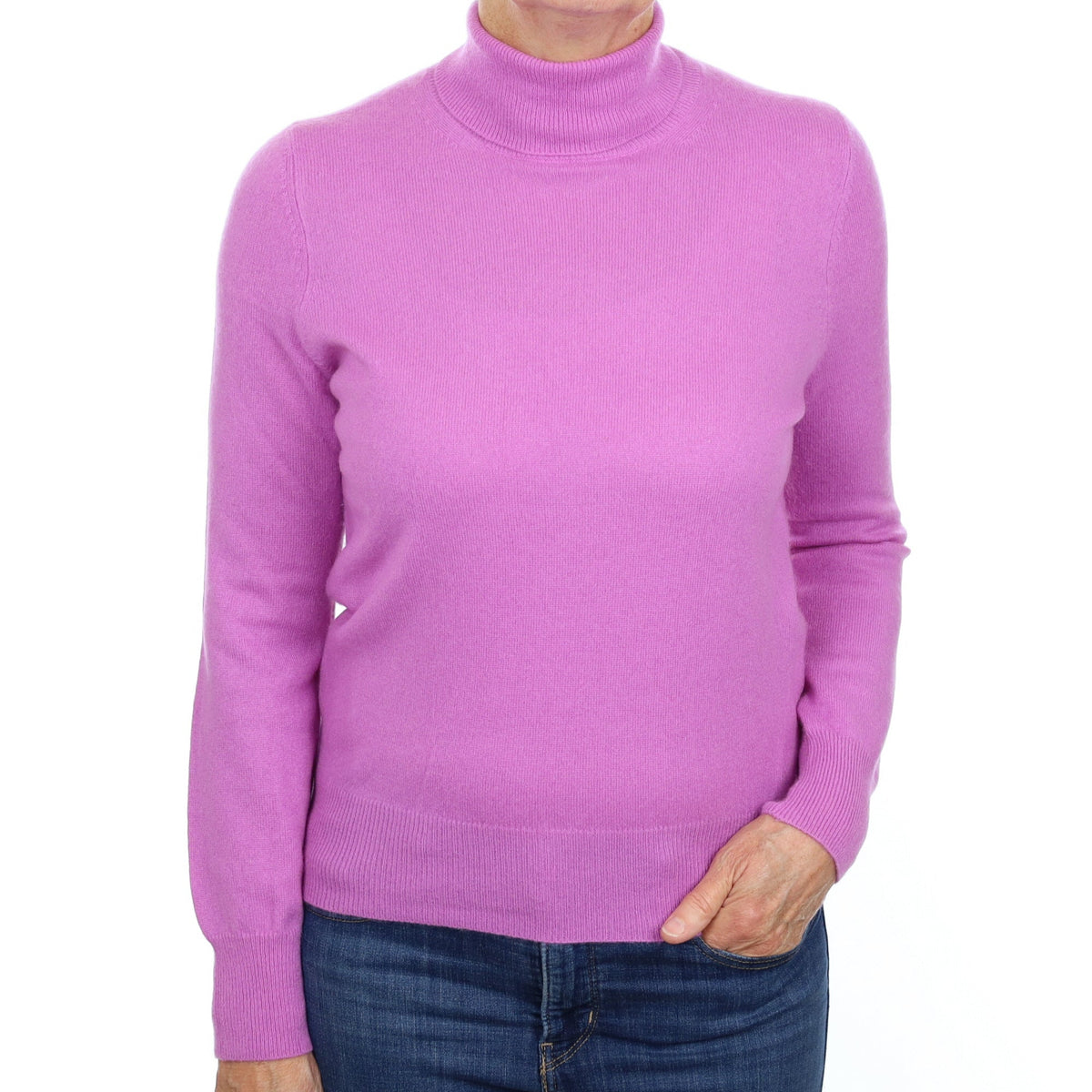 Deep Mauve Purple Cashmere Polo Neck Jumper Medium