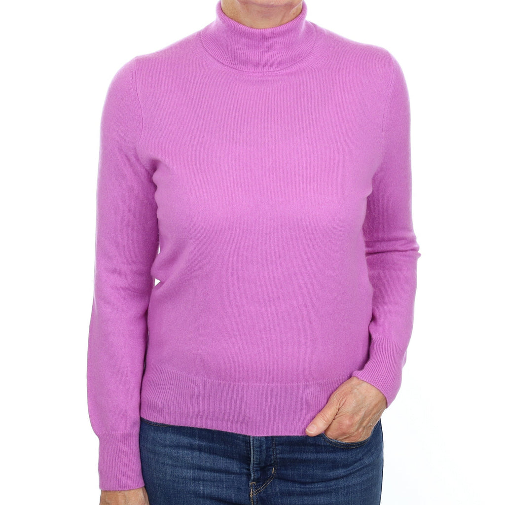 Deep Mauve Purple Cashmere Polo Neck Jumper Medium