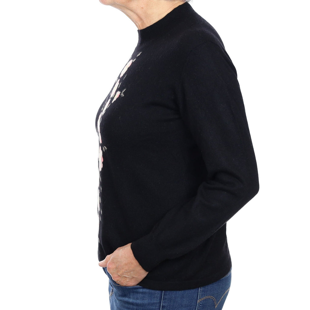 Black Floral Cashmere Turtle Neck Jumper Medium