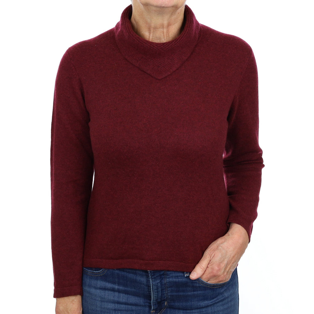 Wine Red Cashmere Feature Polo Neck Jumper Medium