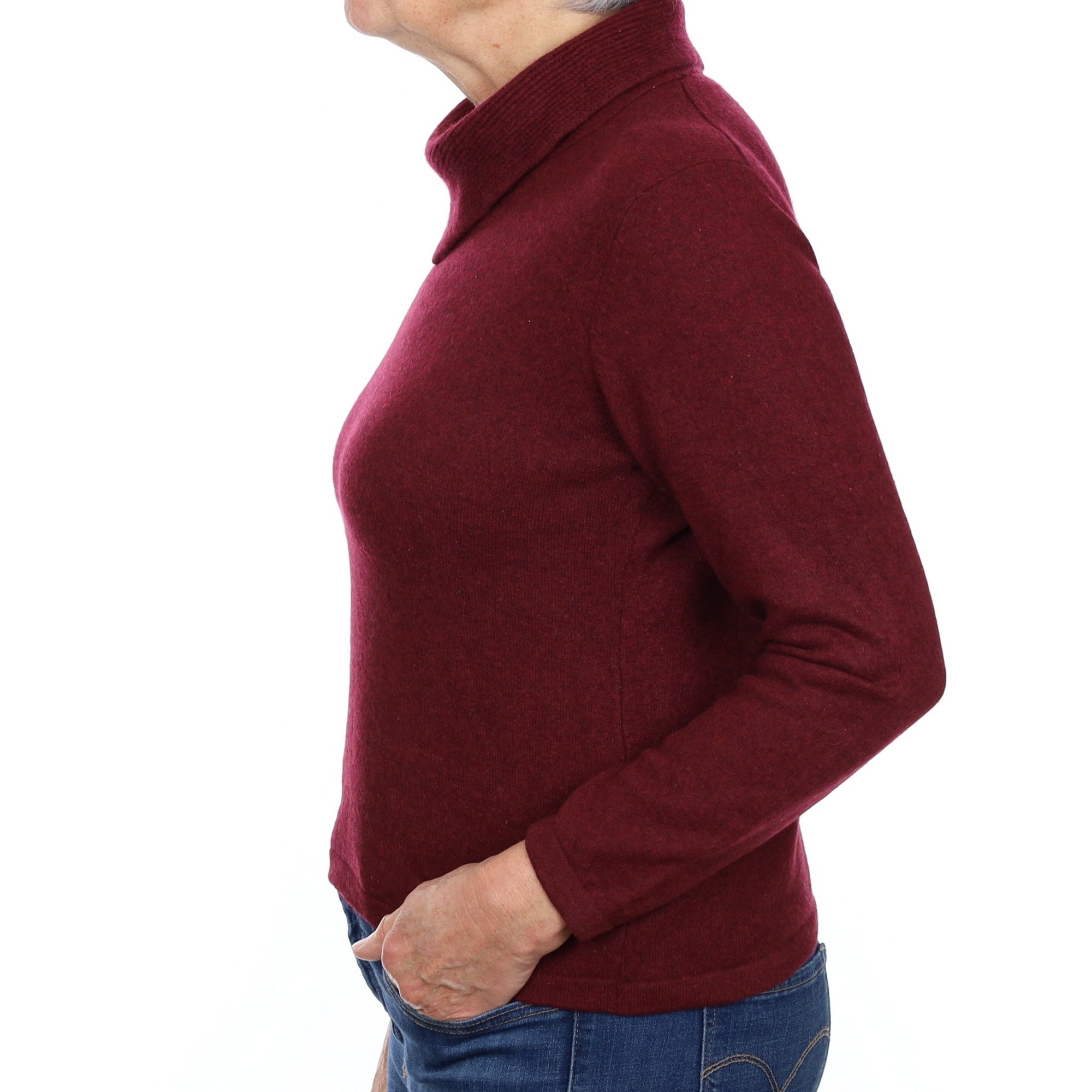 Wine Red Cashmere Feature Polo Neck Jumper Medium