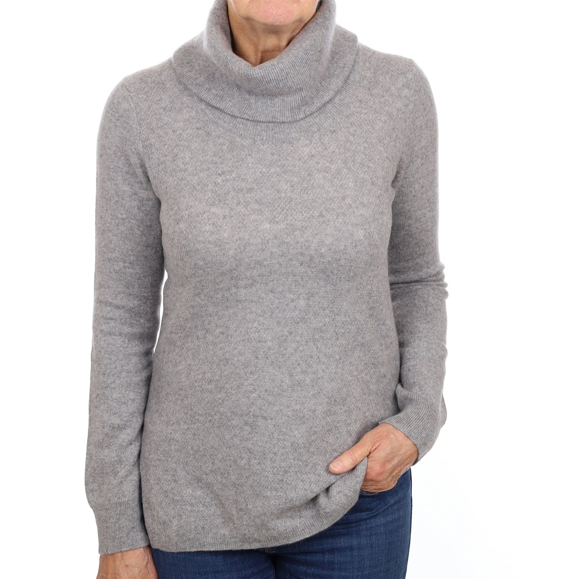 Ash Grey Textured Cashmere Cowl Neck Jumper Medium