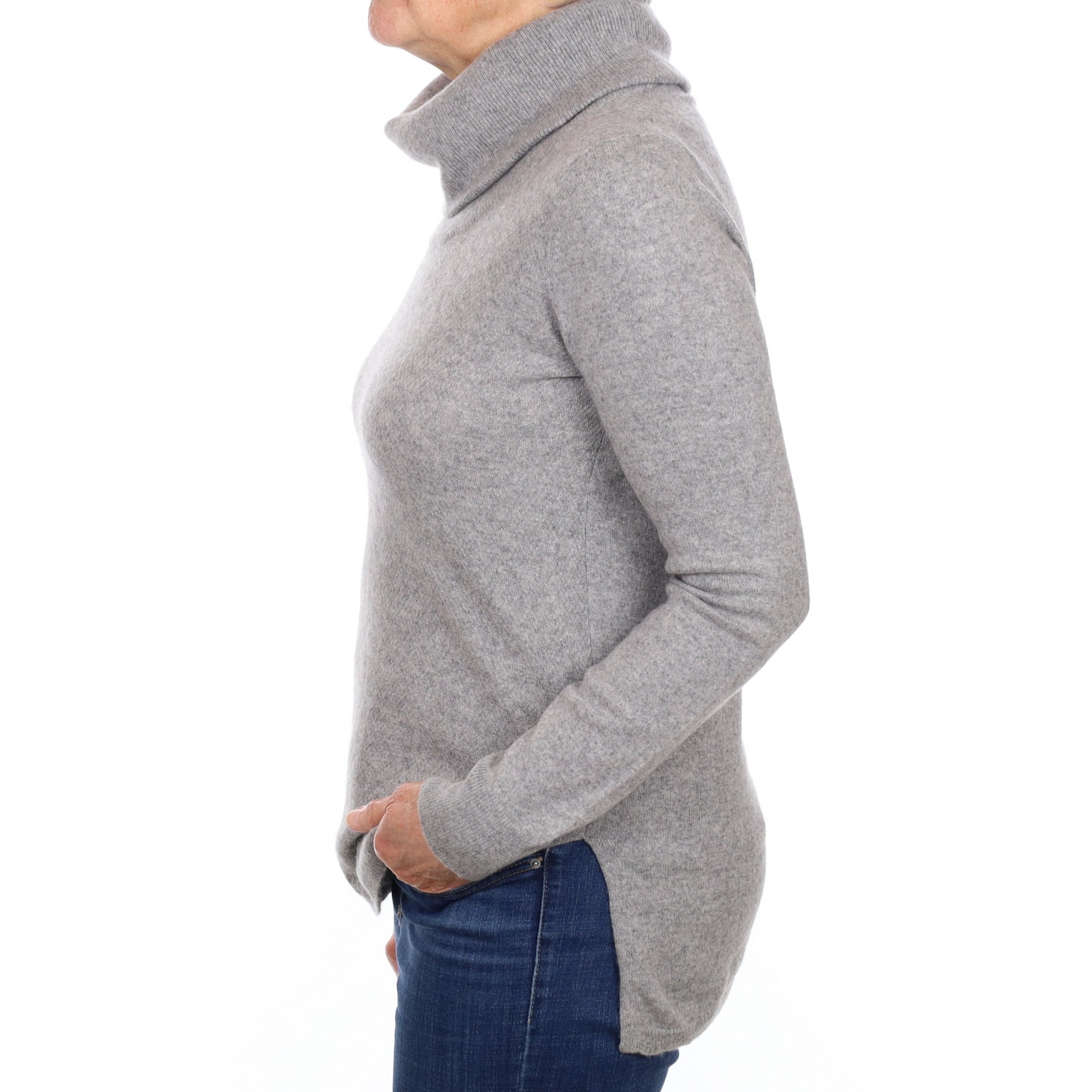 Ash Grey Textured Cashmere Cowl Neck Jumper Medium